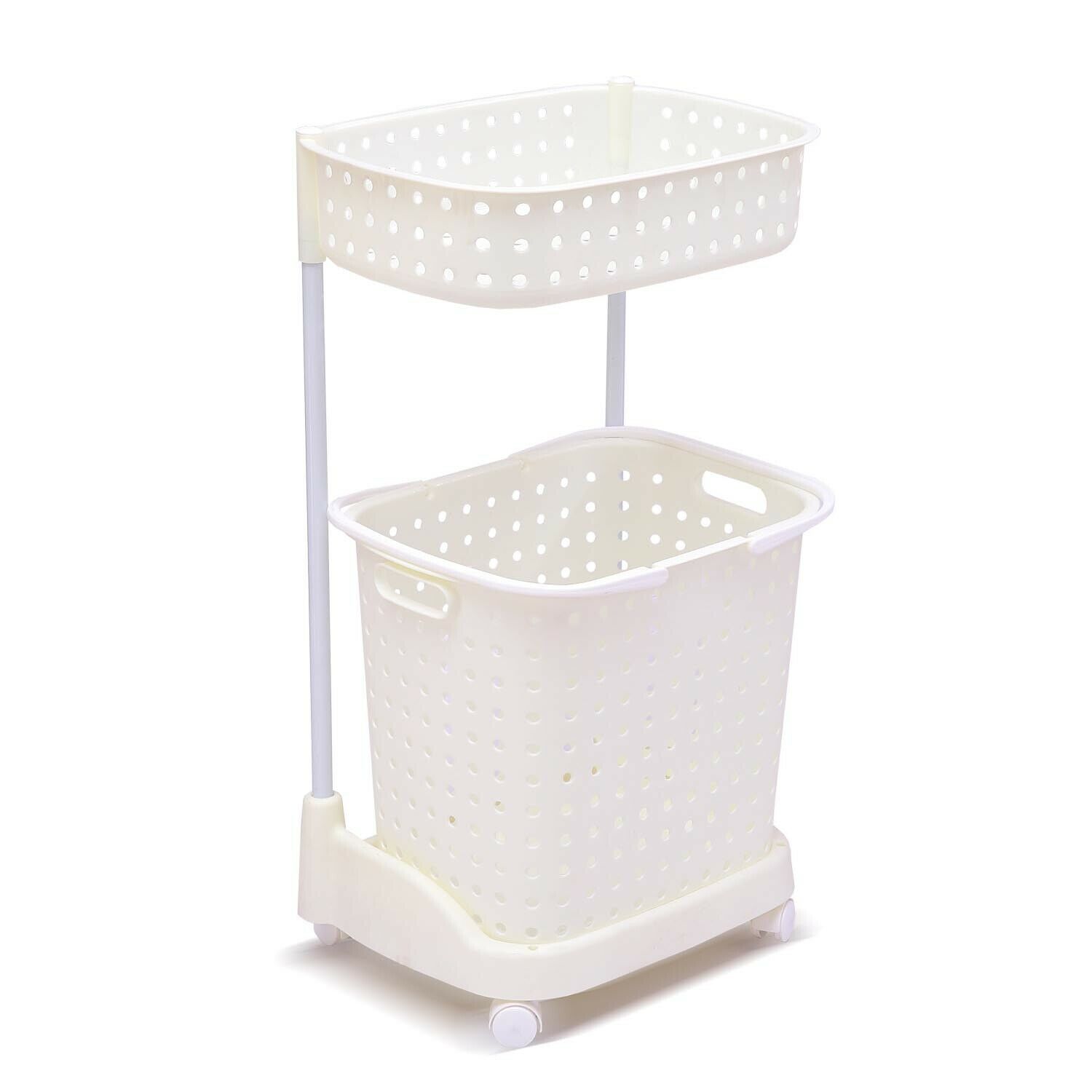 2 Tier Bathroom Laundry Clothes Baskets Bin Hamper Mobile Rack