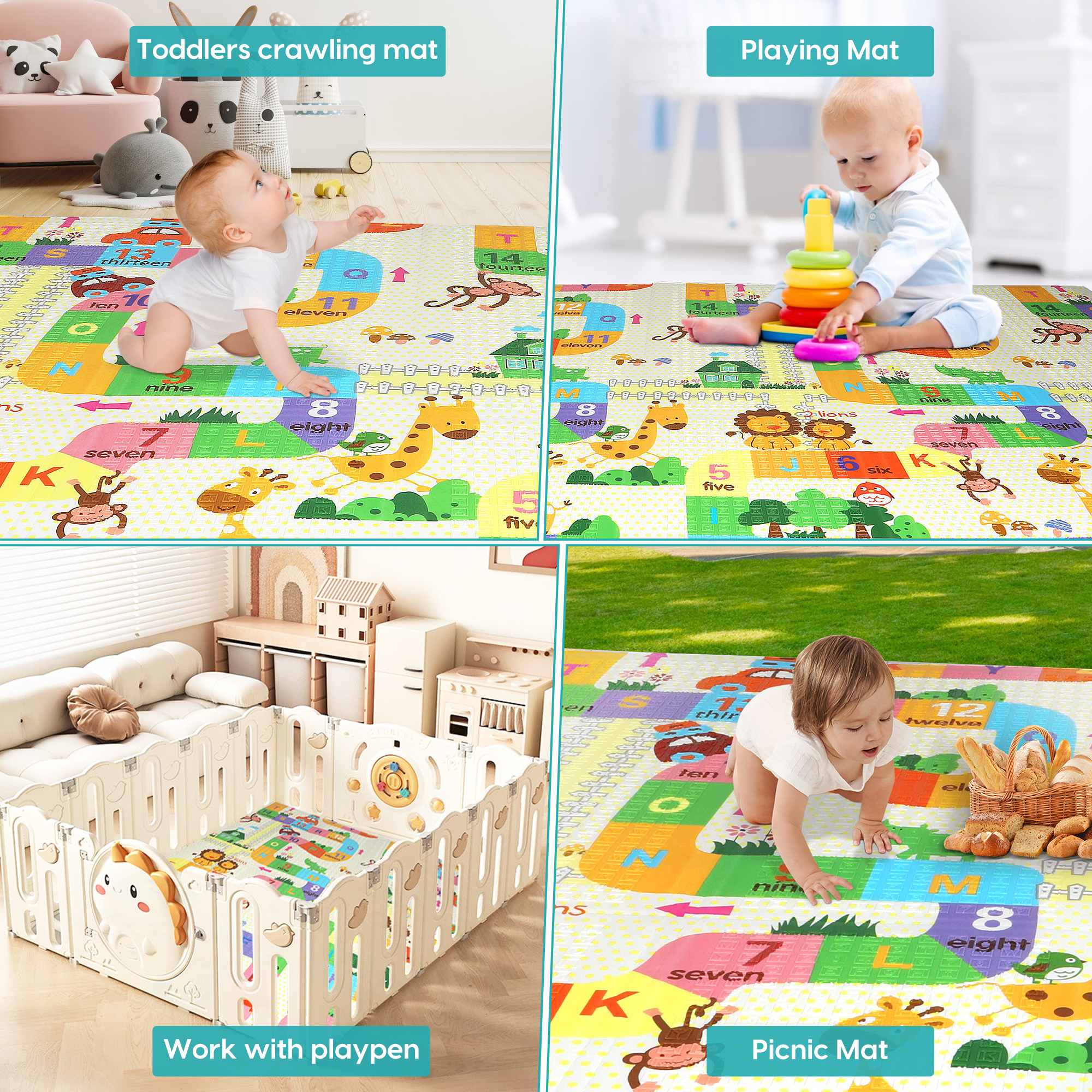 Bopeep Kids Play Mat Baby Crawling Pad Floor Foldable XPE Foam Non-slip 1.8x2m - Picture 50 of 53