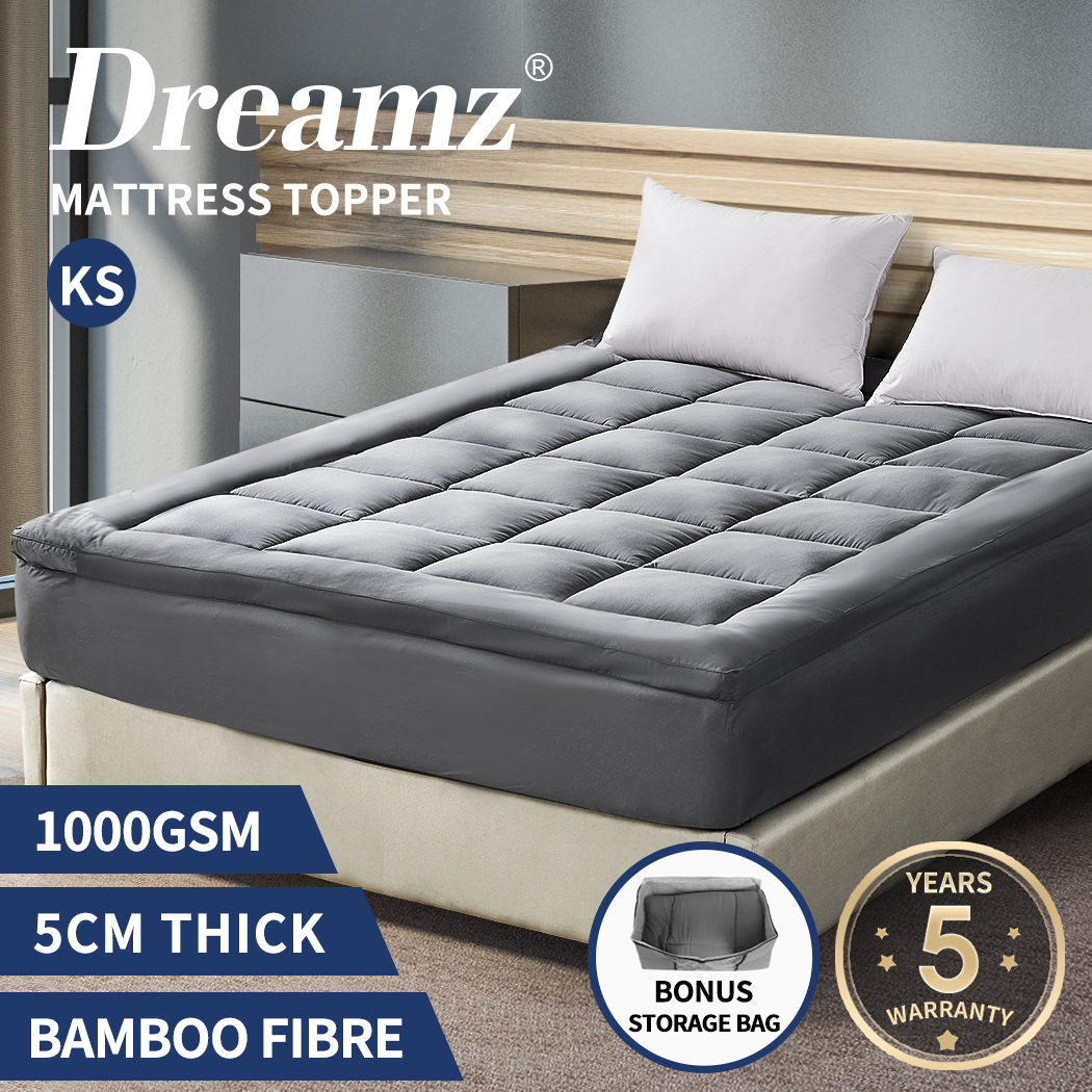DreamZ Mattress Protector Topper Bamboo Charcoal Pillowtop 1000GSM Mat Pad Cover - Picture 39 of 72