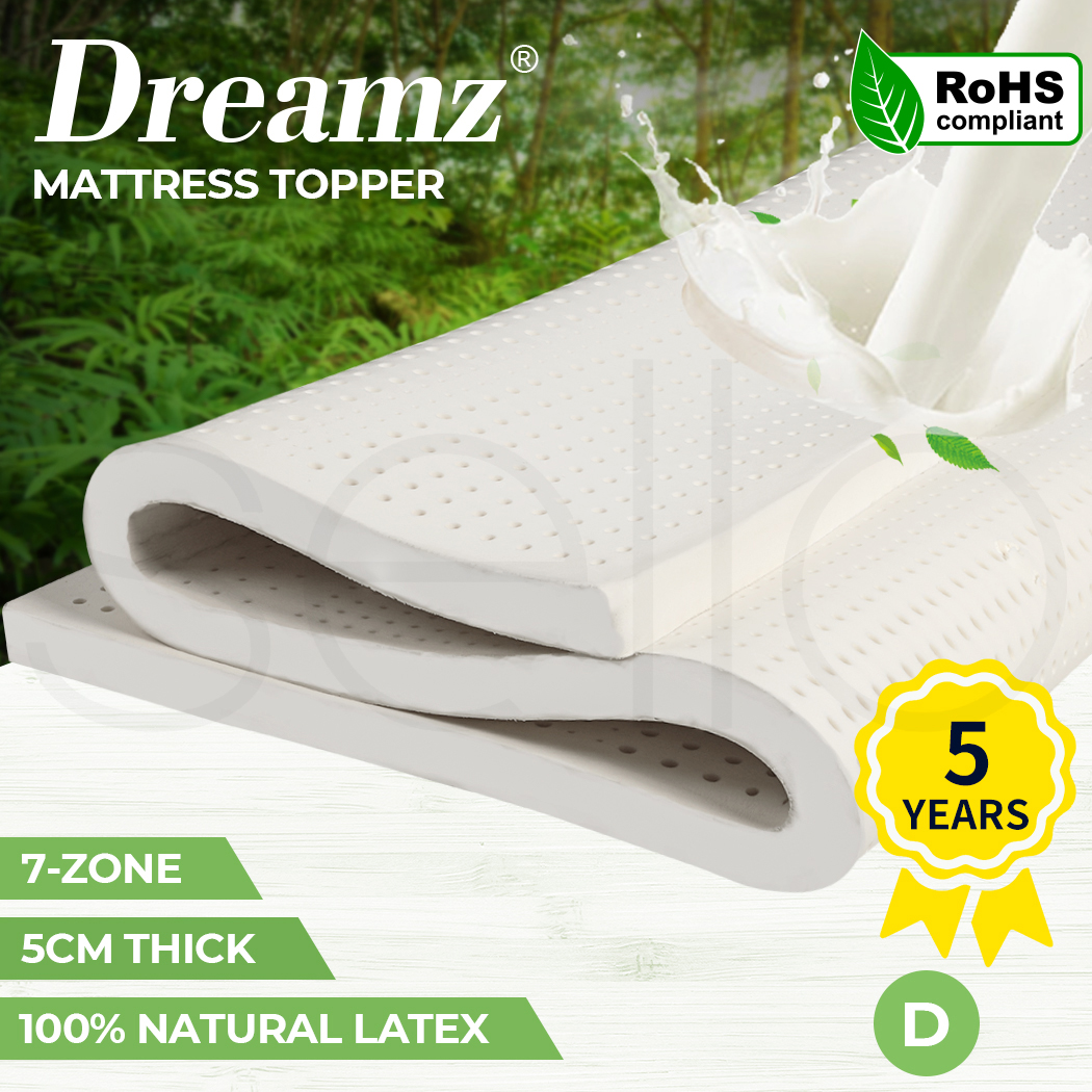 Dreamz Mattress Topper Double Queen 5cm Latex 7 Zone Bedding Mat Removable Cover - Picture 9 of 48