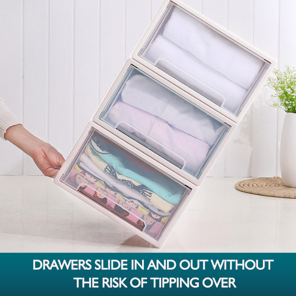 White Wide Cart Stacking Storage Bin Box Clothes Organizer Set Rack