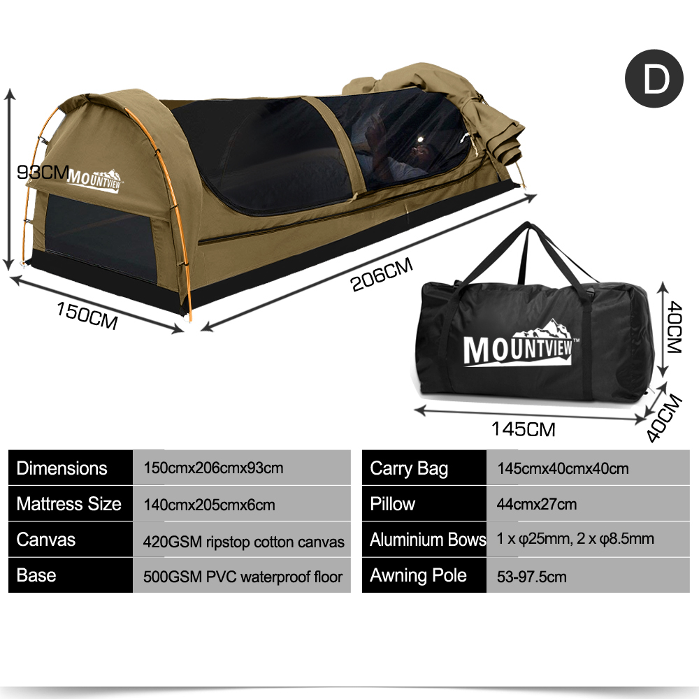 MOUNTVIEW Double Swag Camping Swags Canvas Tent Deluxe Kings Poles