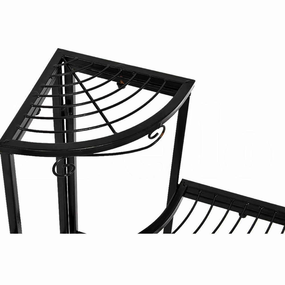 Outdoor Indoor Plant Stand Metal Black Flower Pot 3 Tier Garden Corner