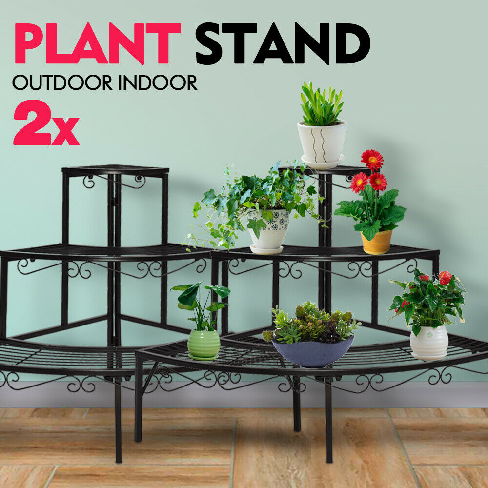 Levede Plant Stands Outdoor Indoor Metal Black Flower Pot 3 Garden
