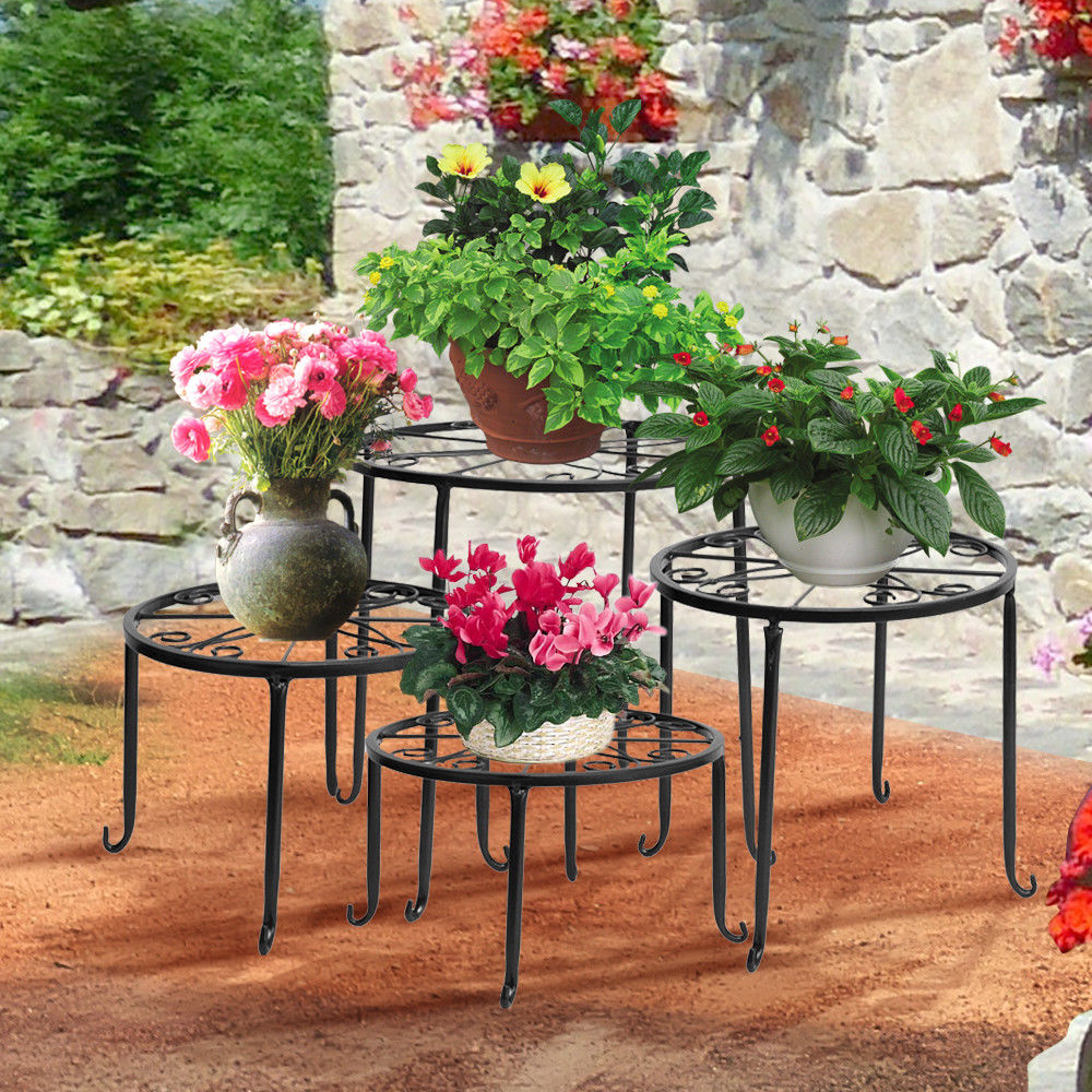 4 x Metal Plant Stand Outdoor Indoor Garden Decor Flower Pot Rack