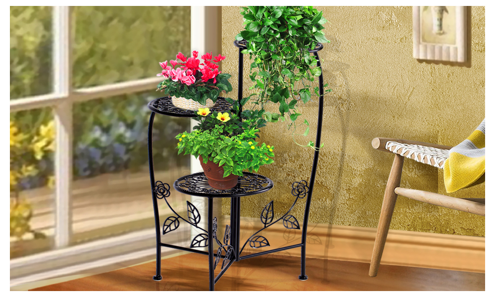 Plant Stand Outdoor Indoor Flower Pots Garden Metal Corner Shelf