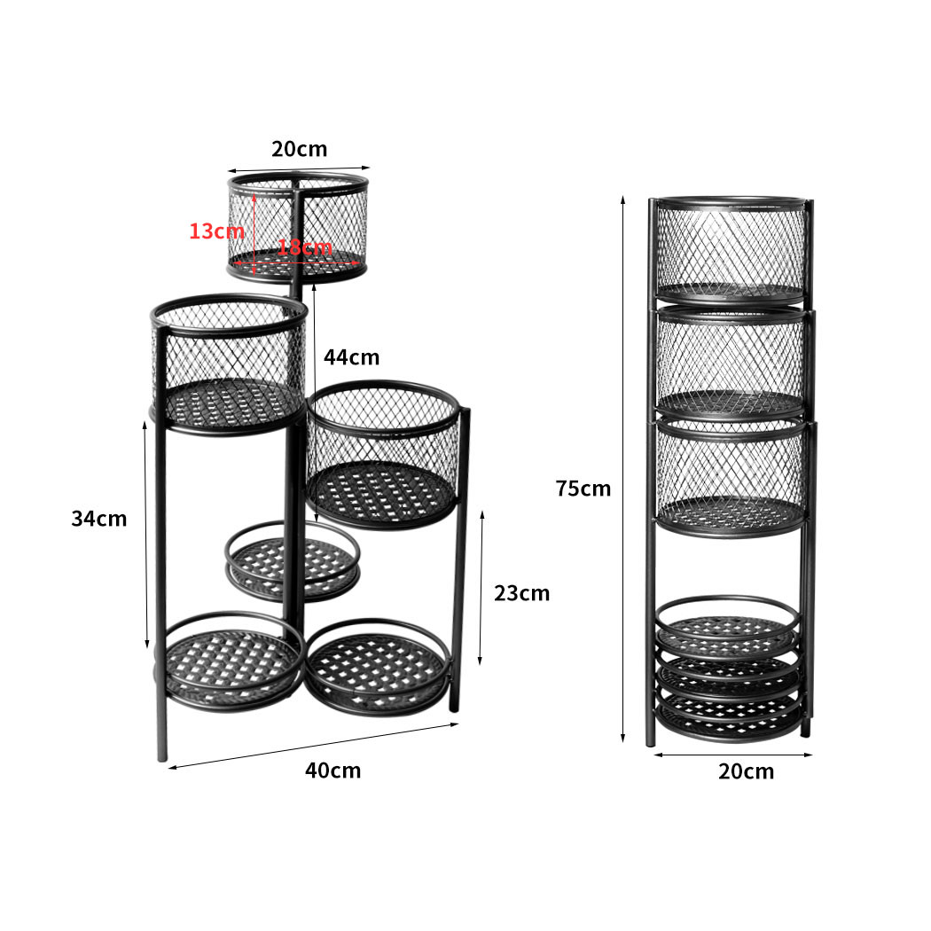 Levede 6 Tier Plant Stand Swivel Outdoor Indoor Metal Flower Shelf Black Garden
