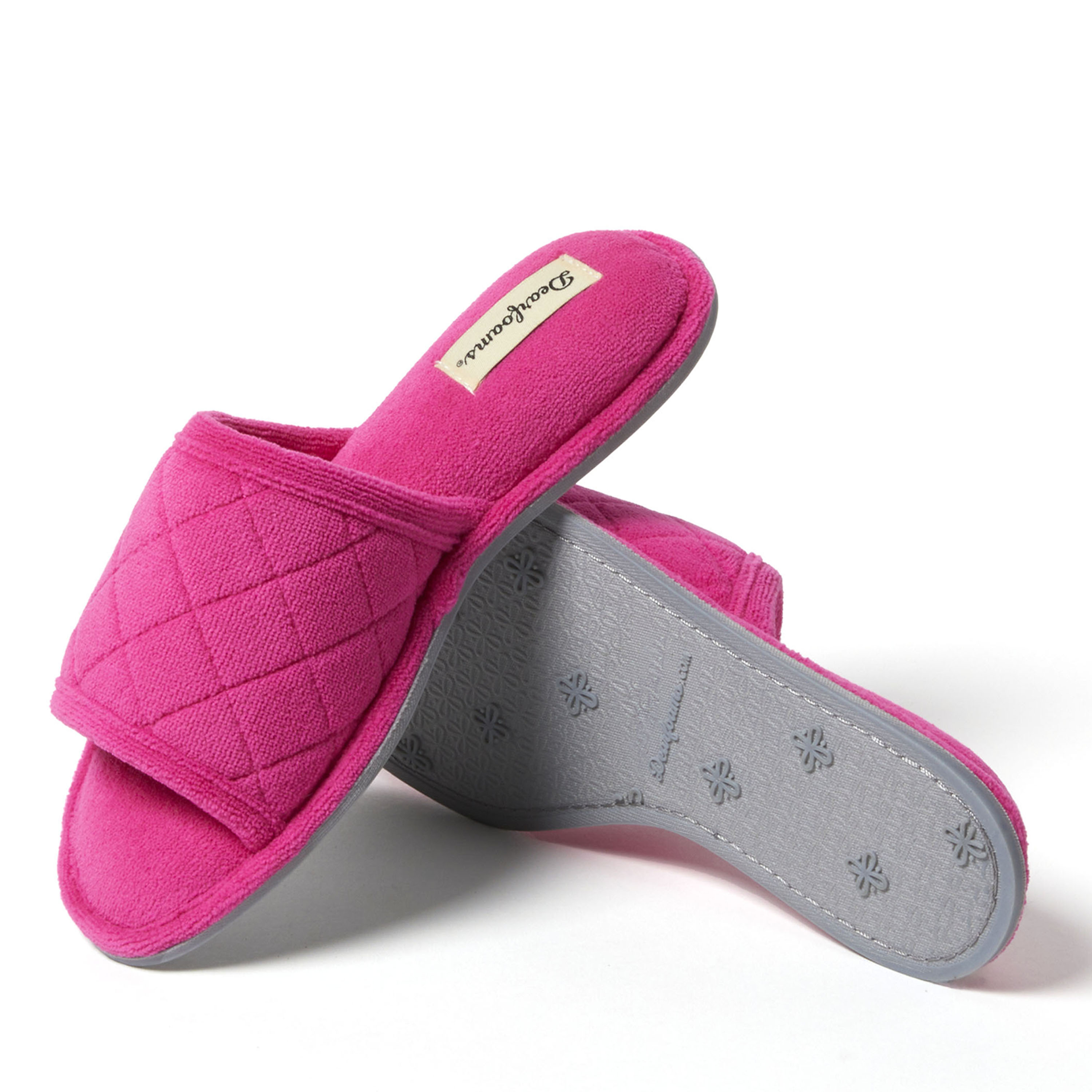 Dearfoams Women's Beatrice Quilted Microfiber Terry Shower Slide House Slipper - 第 32/34 張圖片