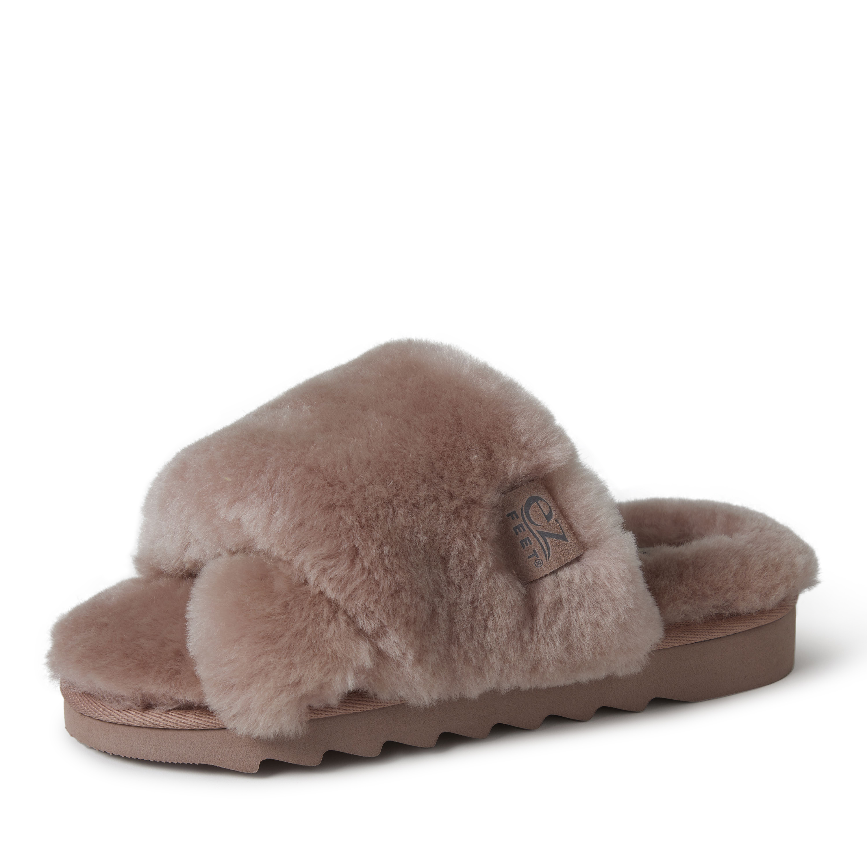 EZ Feet Women's Genuine Shearling X-Band Fuzzy Slide Slipper - Picture 7 of 21