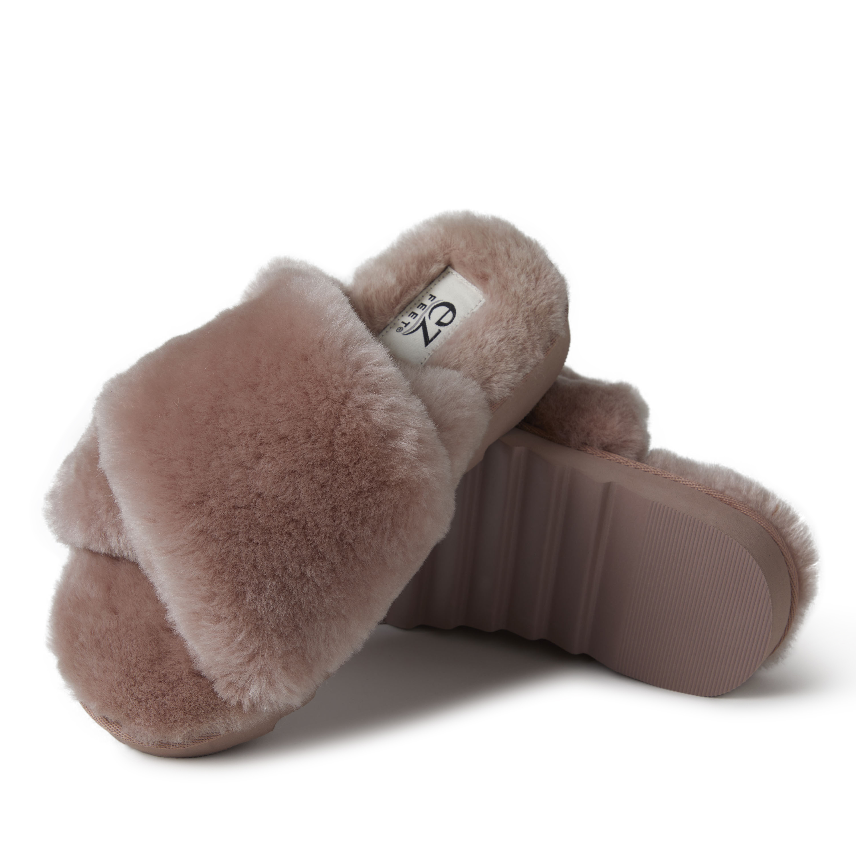 EZ Feet Women's Genuine Shearling X-Band Fuzzy Slide Slipper - Picture 8 of 21
