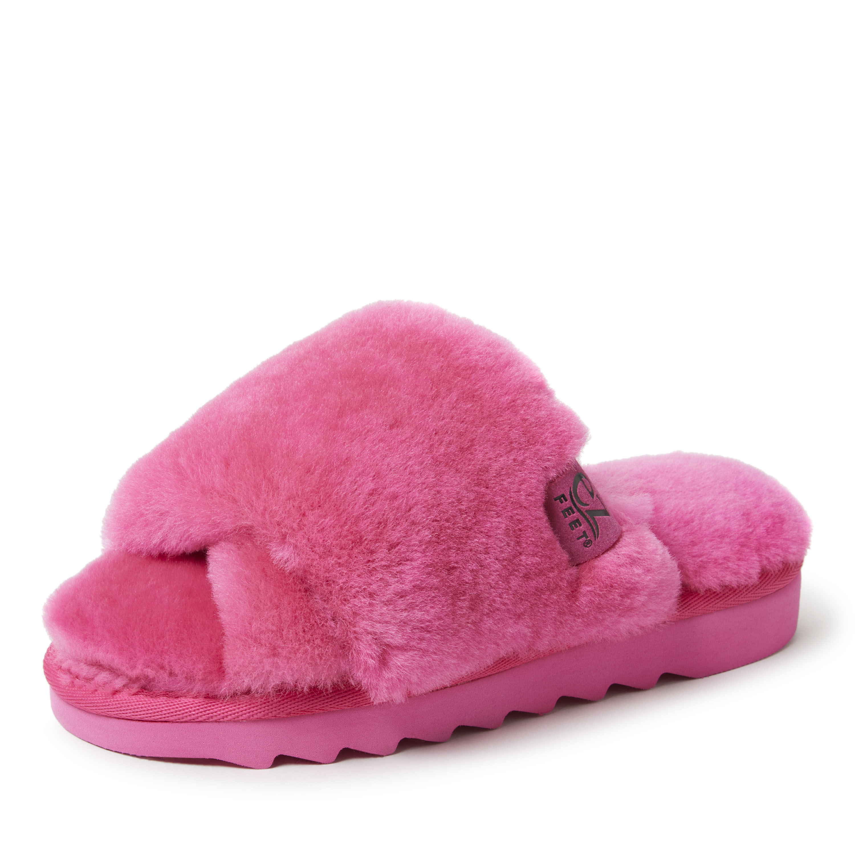 EZ Feet Women's Genuine Shearling X-Band Fuzzy Slide Slipper - Picture 17 of 21