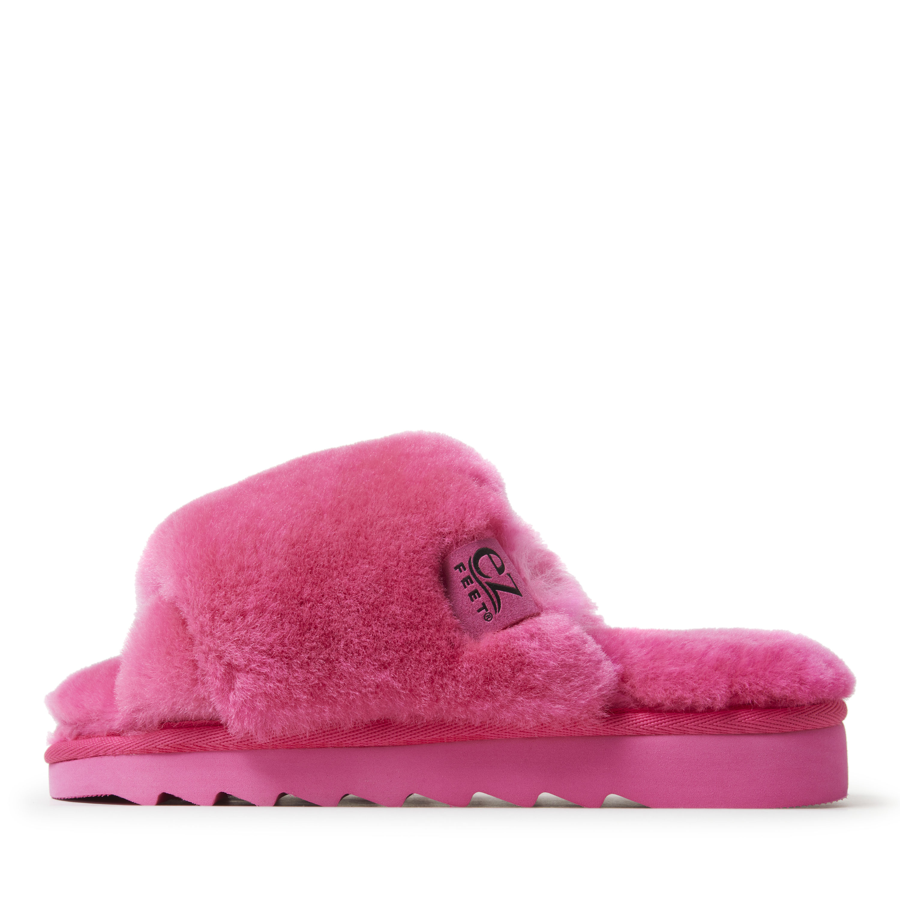 EZ Feet Women's Genuine Shearling X-Band Fuzzy Slide Slipper - Picture 19 of 21