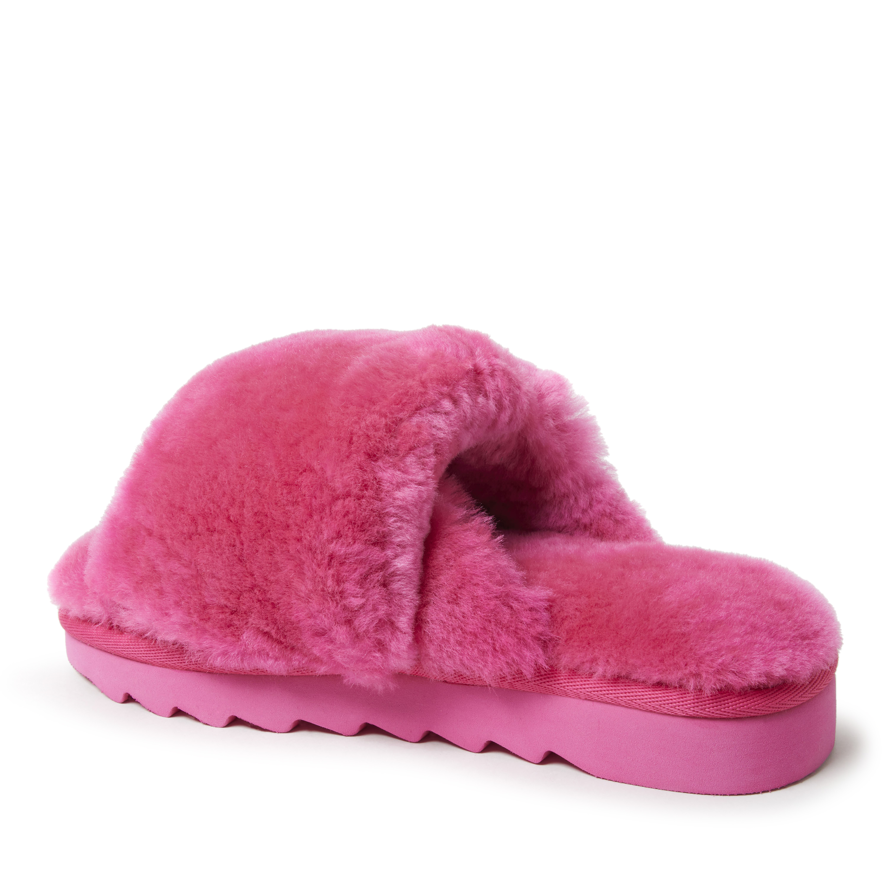EZ Feet Women's Genuine Shearling X-Band Fuzzy Slide Slipper - Picture 20 of 21