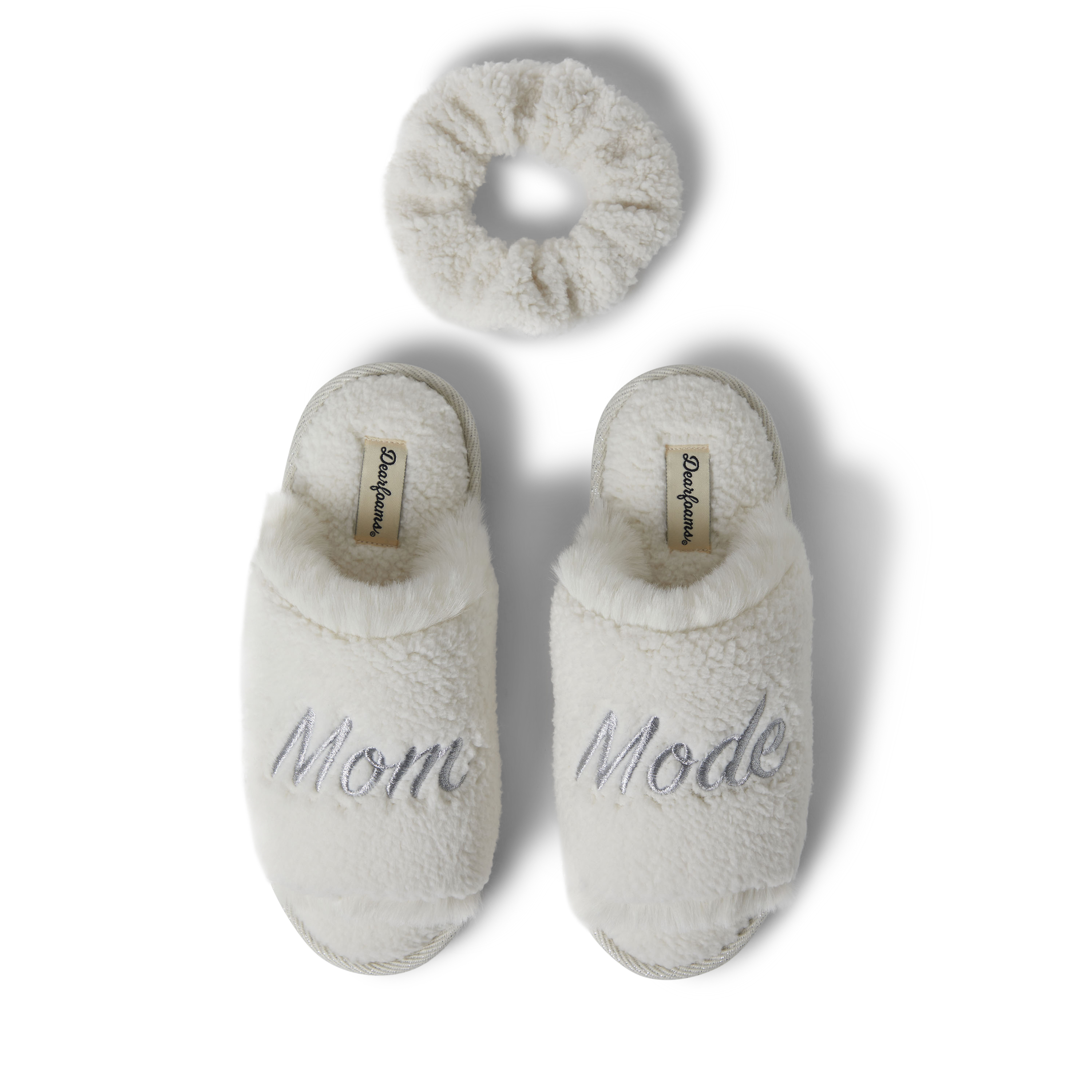 Dearfoams Womens Louise Embroidered Mom Slide Slipper Gift Set with Scrunchie - Picture 2 of 16