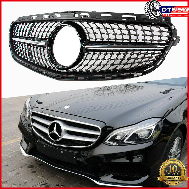 New Compatible For Mercedes Benz W212 E Class E200 E250 E350 E400 E500 E550 2014-2016 2015 Diamond Star Style Front Upper Bumper Hood Grille Grill
