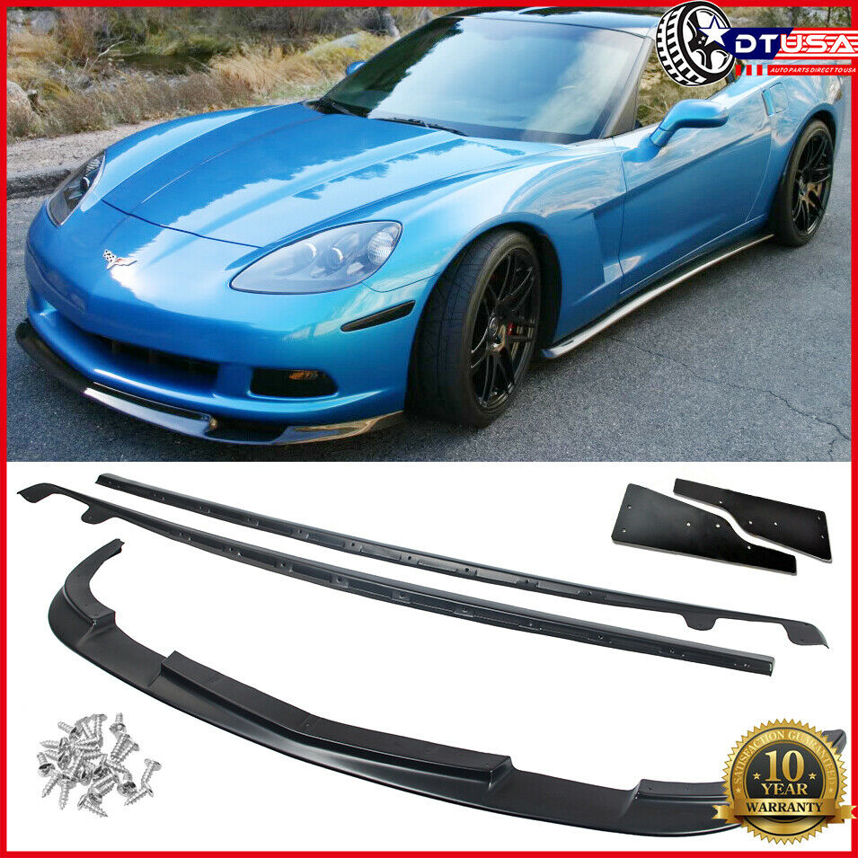 ZR1 BLACK ABS Front Lip Splitter+Side Skirts+Fenders for Corvette C6 05