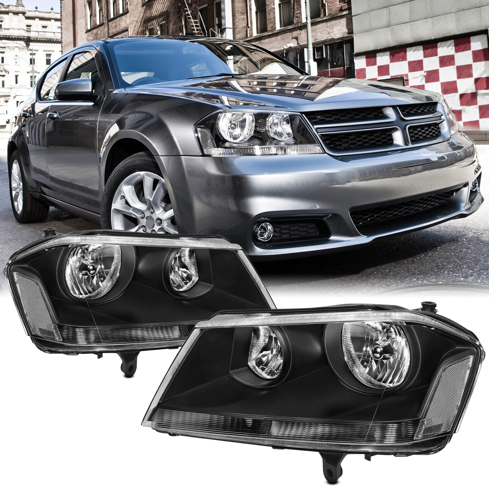 thumbnail image 2 of Reinko Headlights Assembly Set For 2008-2014 Dodge Avenger – Chrome Housing With Amber Corner – DOT/SAE 2 of 3