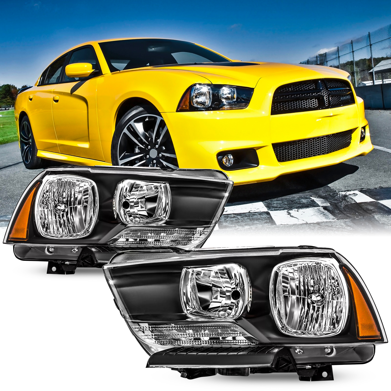 For 2011-2014 Dodge Charger R/T SE SRT8 Headlight Black & Amber