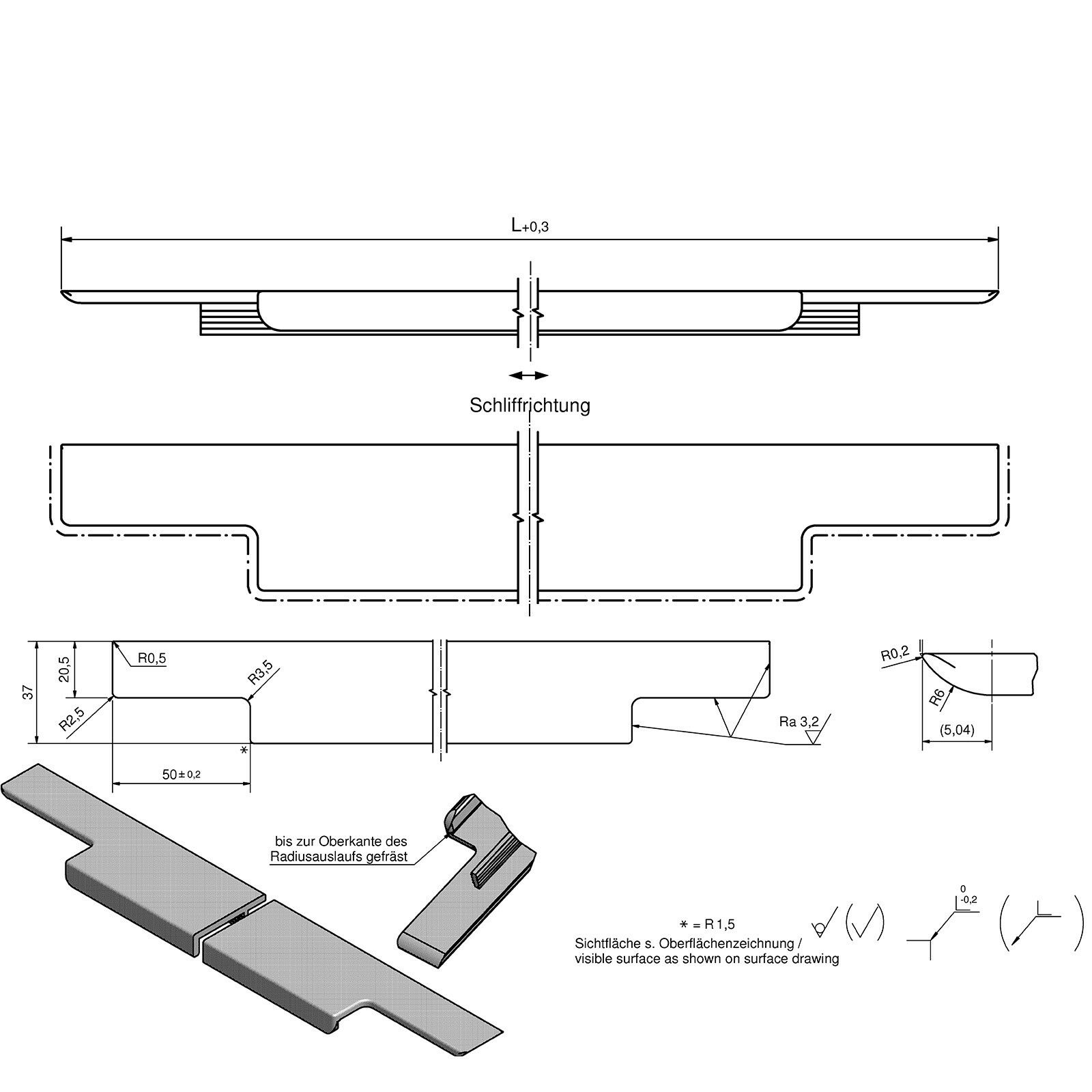 SCHÜCO ALU COMPETENCE Möbelgriff SLIM INTO 160 - 420 mm Schubladengriff Griff - Bild 5 von 12