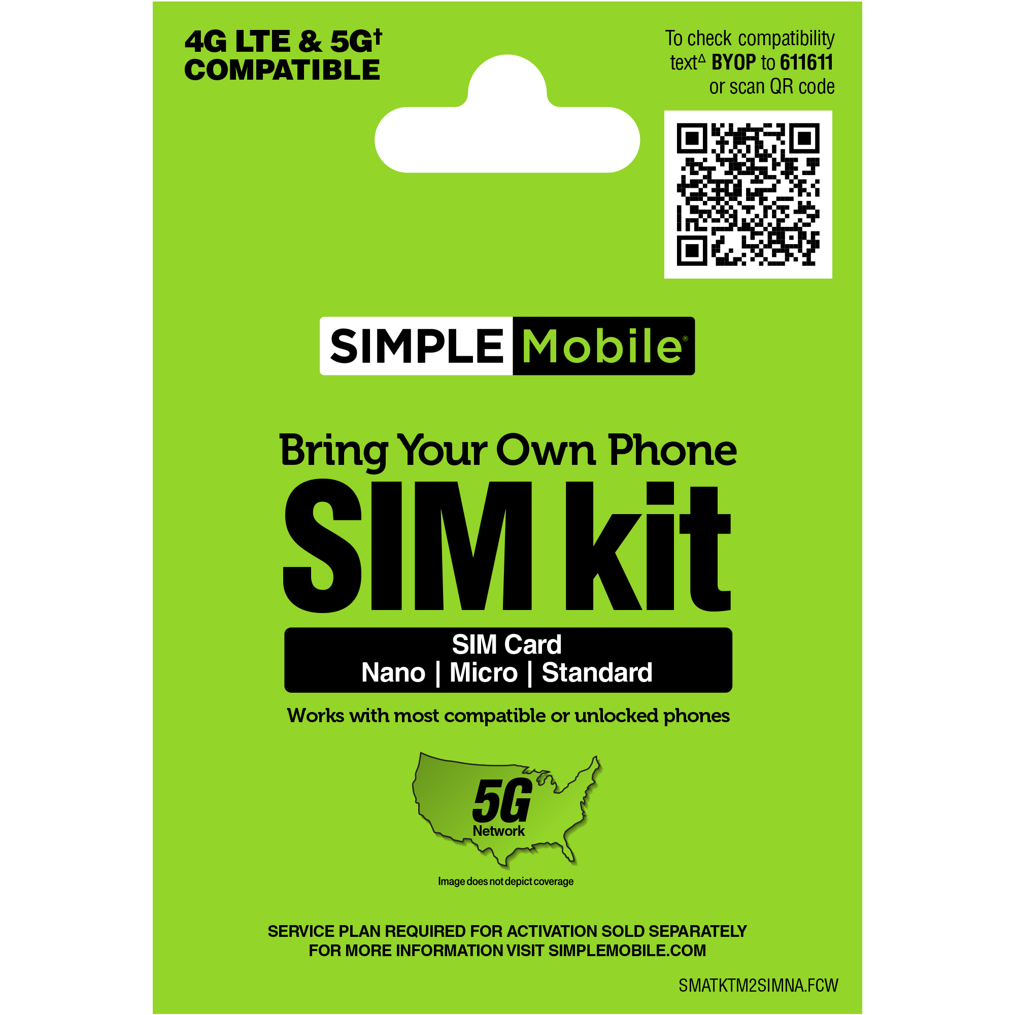 SIMPLE Mobile Bring Your Own Phone Prepaid SIM Kit | Karta SIM 3-w-1 CDMA - Zdjęcie 1 z 1