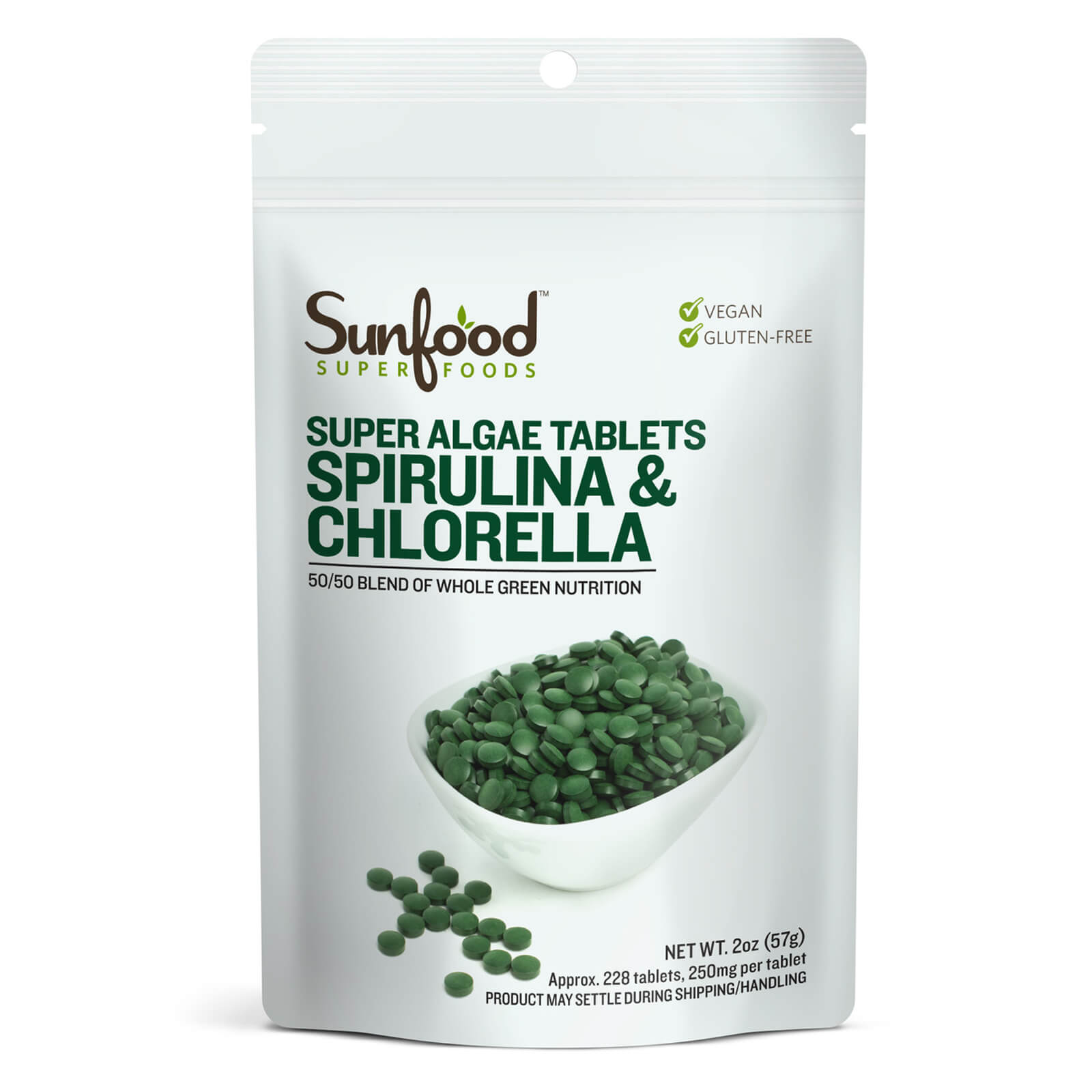 Sunfood Spirulina & Chlorella 50/50 Tablets 2 oz FRESH, FREE SHIPPING