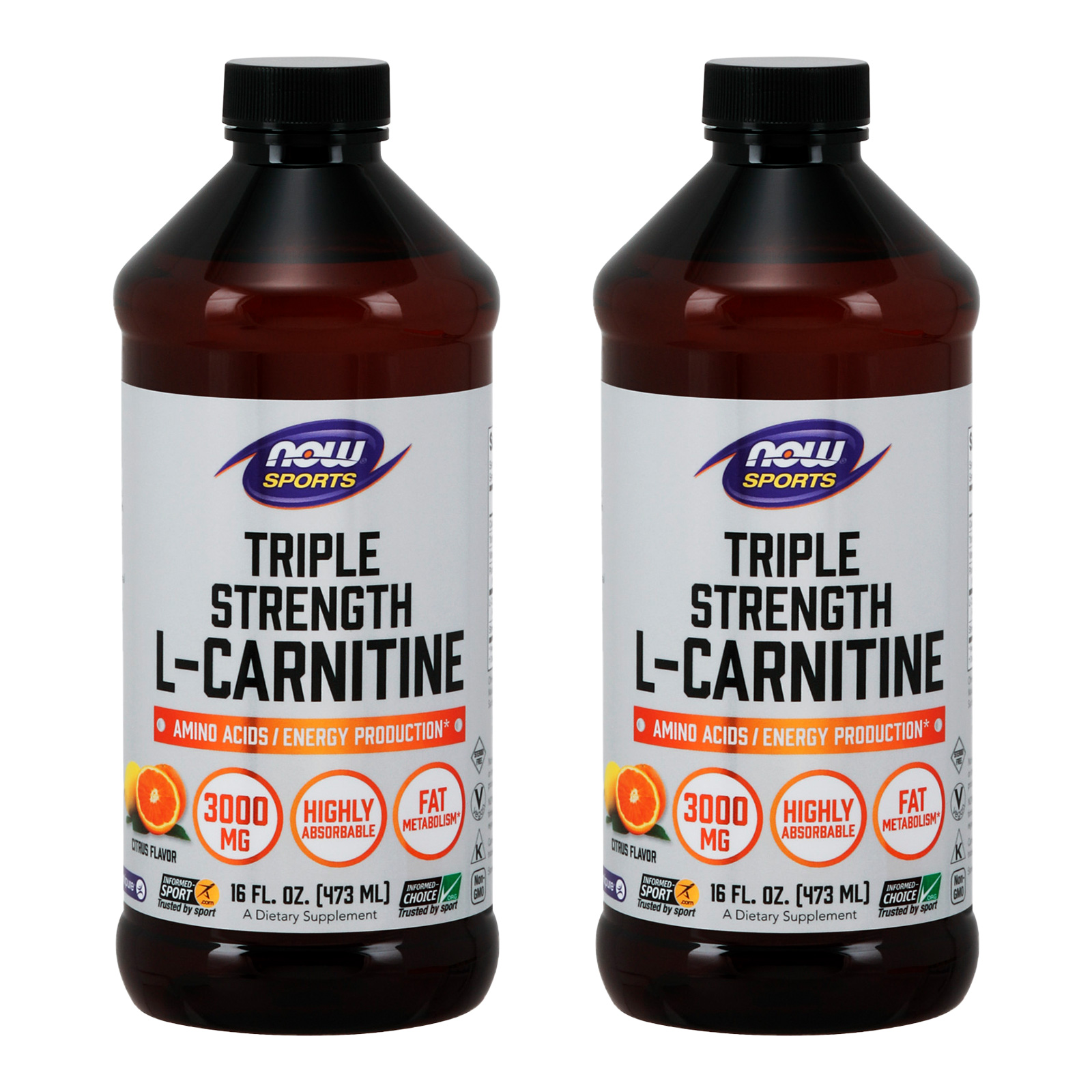 now sports l-carnitine 2 x NOW Sports L Carnitine Liquid Triple Strength 3000 mg Citrus 16 oz