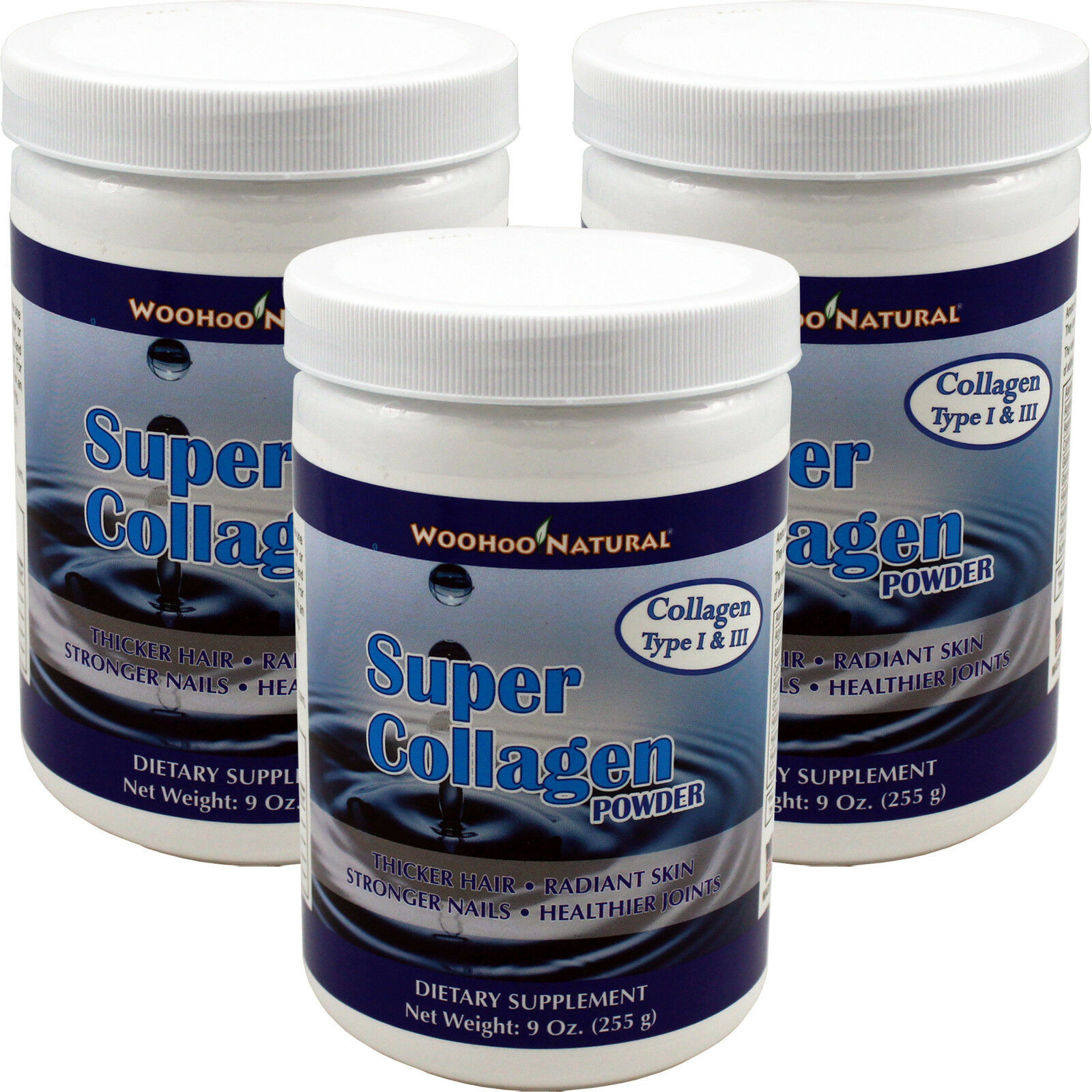 3x Super Collagen Type 1 & 3 Powder 9 oz Skin Joints Bones FREE