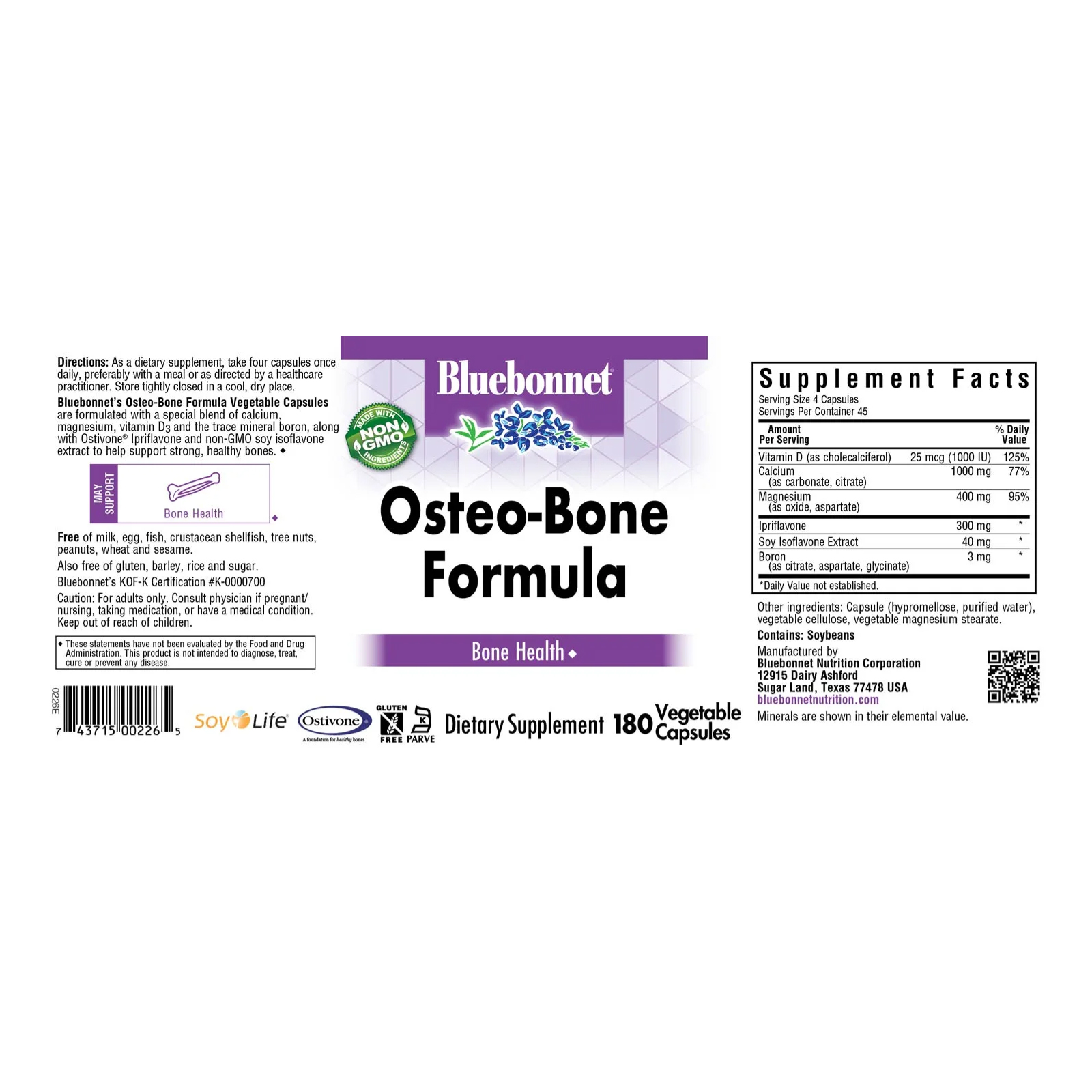 Bluebonnet Osteo-Bone Formula 180 Veg Capsules - Picture 2 of 4