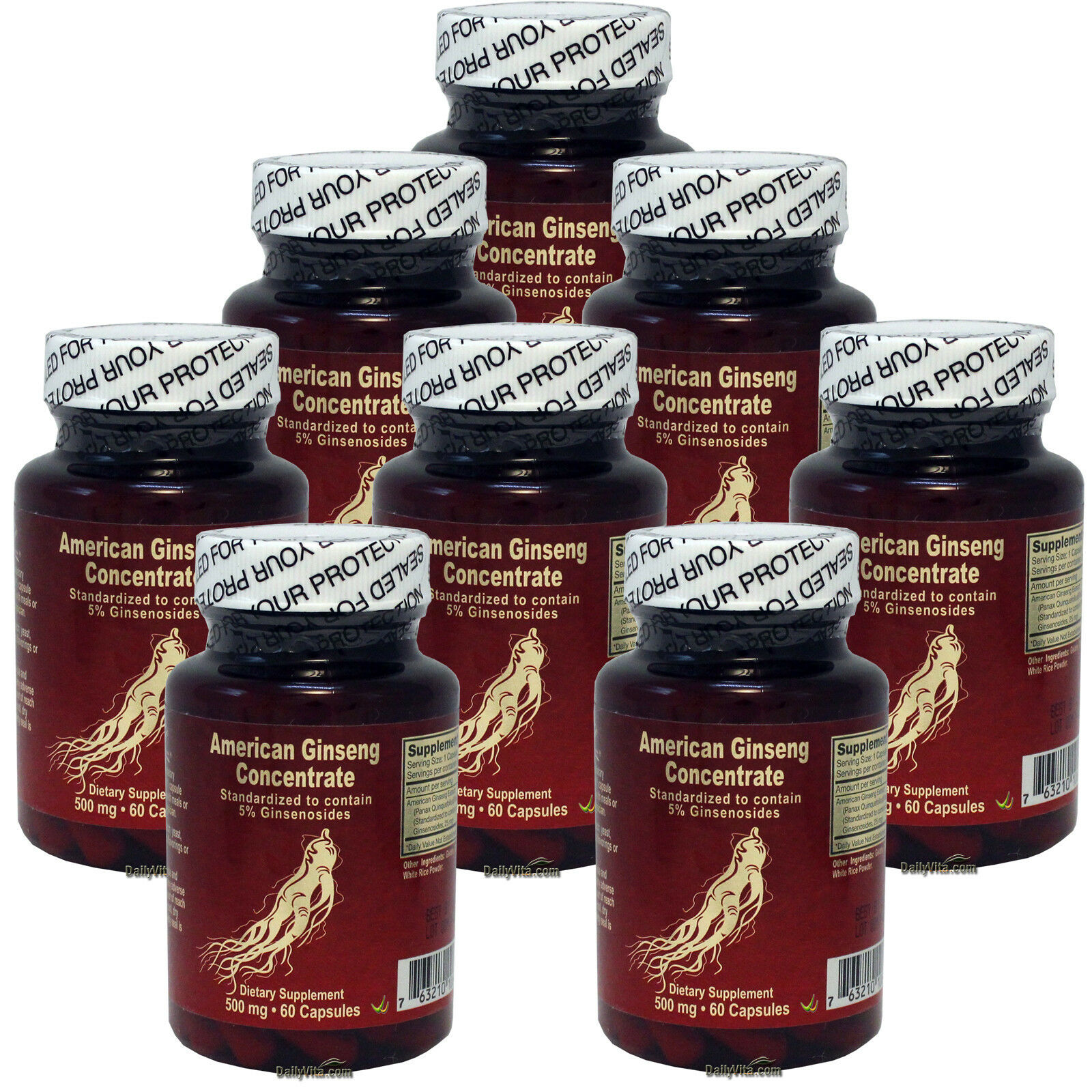8 x American Ginseng Concentrate 500 mg 60 Capsules Made In USA, Free