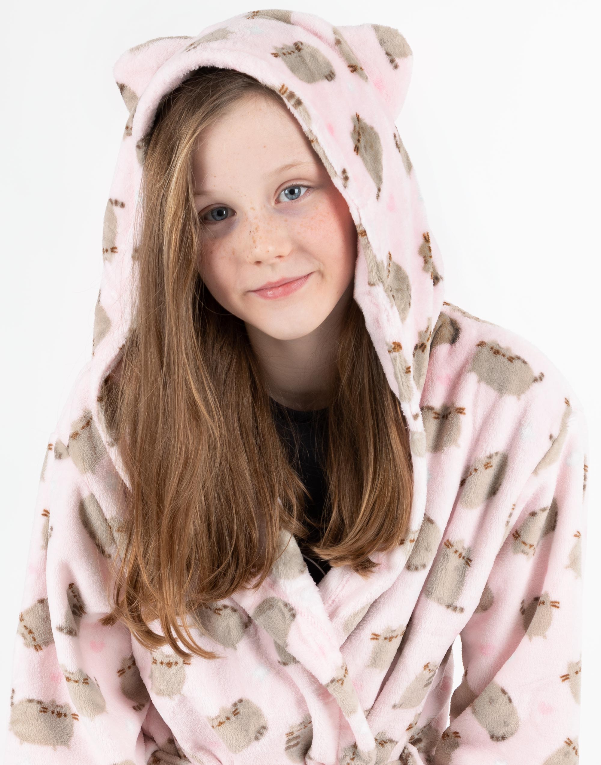 Pusheen Dressing Gown Girls Kids Pink OR Brown Cat Robe Fluffy Fleece