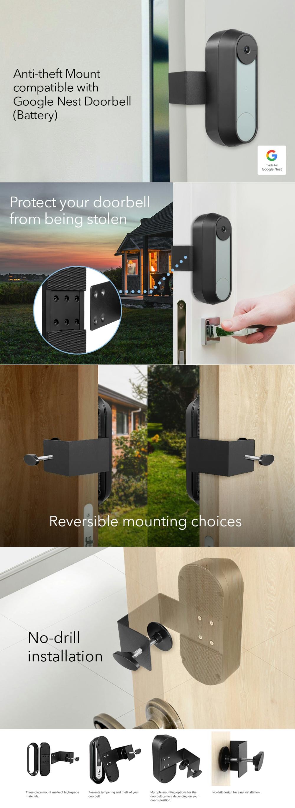 Wasserstein Anti-Theft Mount Made for Google Nest Doorbell (Black)