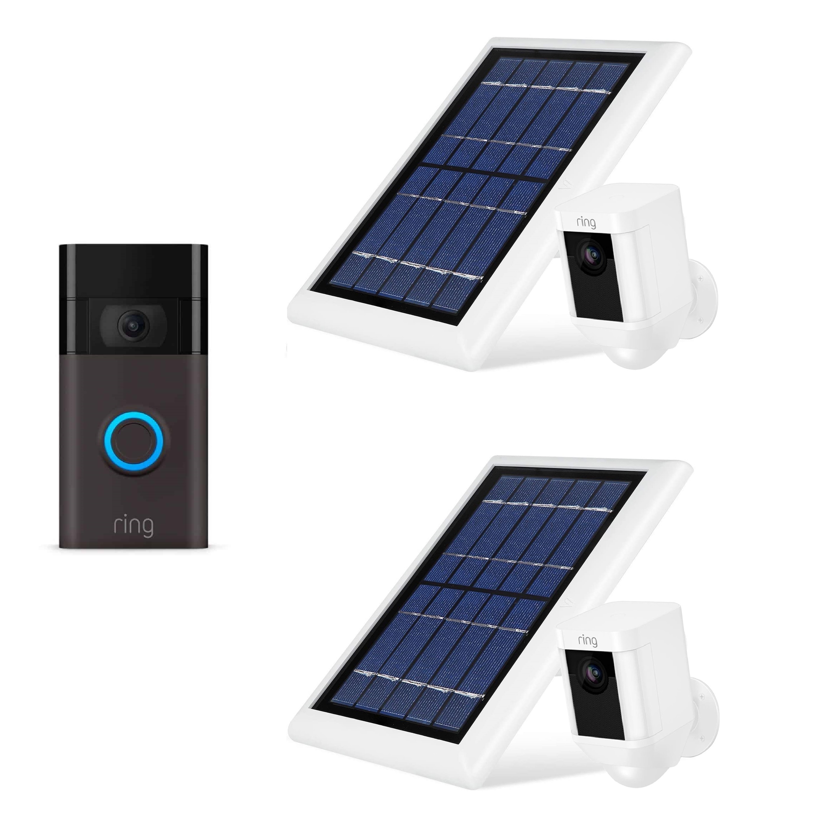 Ring Video Doorbell and Spotlight Cam Battery with Solar Panel Bundle (2 Pack)