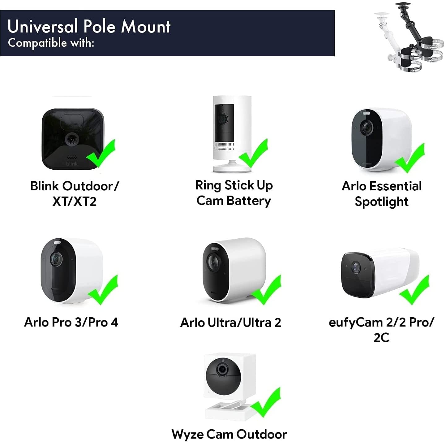 Montaje de poste universal para anillo intermitente Wyze cámaras de seguridad paneles solares Arlo Eufy - Imagen 8 de 20