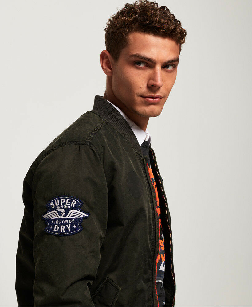 Mens Superdry Limited Issue Flight Bomber Jacket Washed Khaki