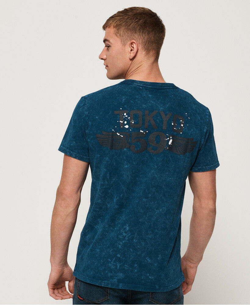 New Mens Superdry Mens Black Letter T-Shirt Skate Navy