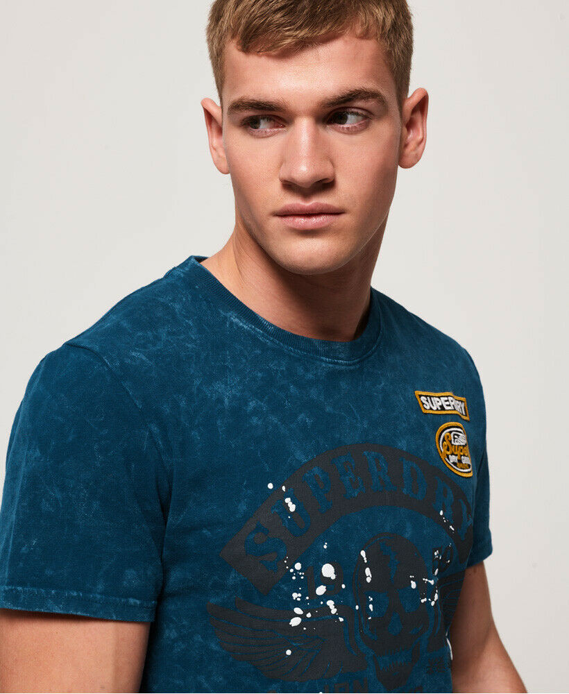 New Mens Superdry Mens Black Letter T-Shirt Skate Navy