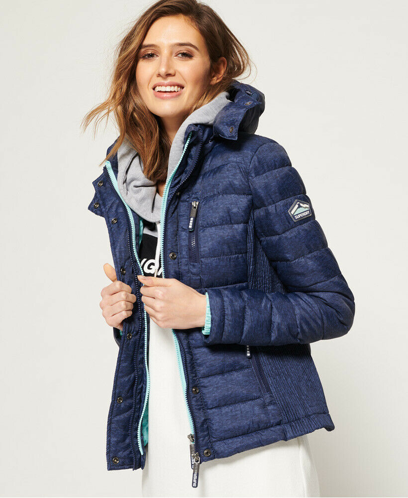 Superdry Damen Fuji Slim Double Ziphood Jacke Navy Scribble