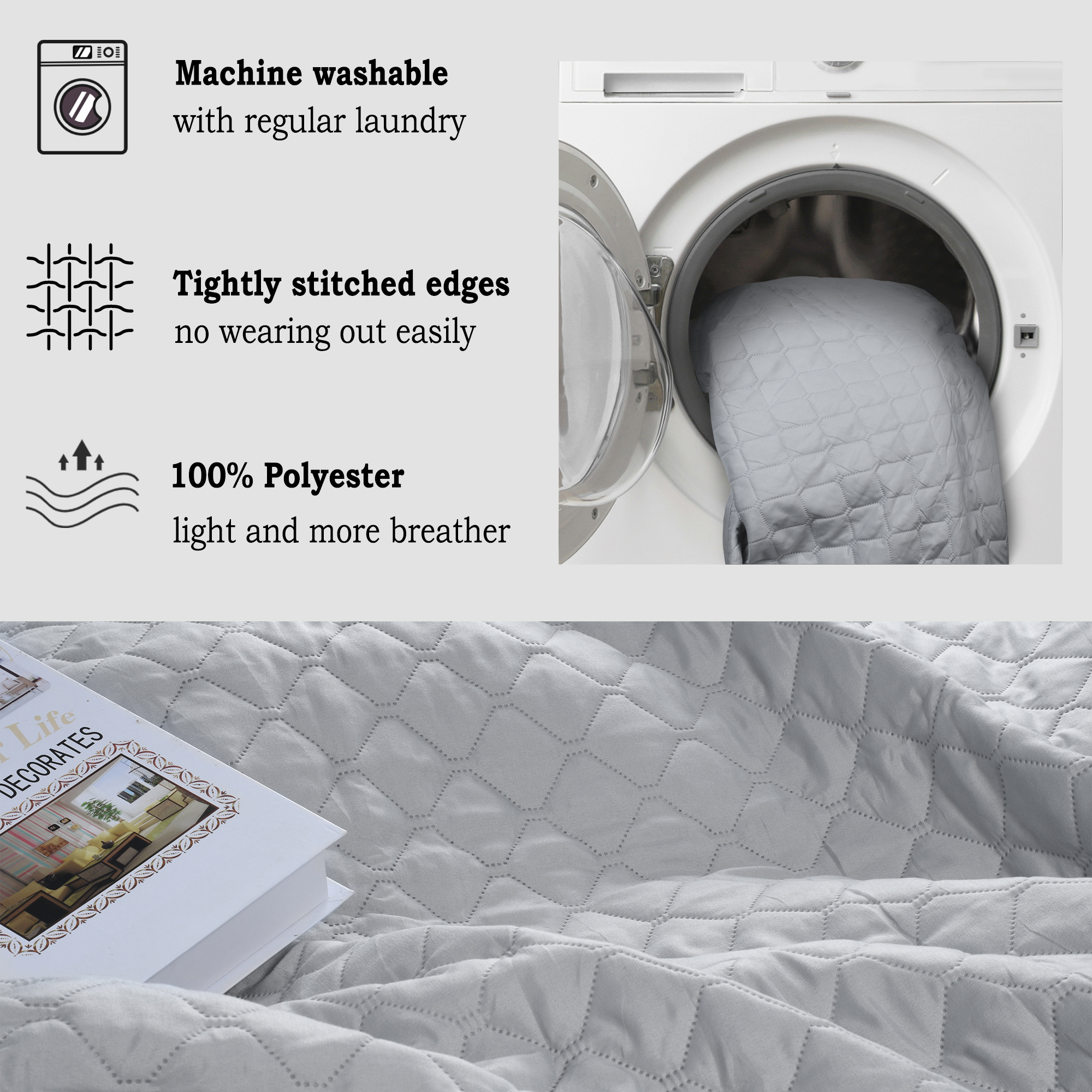 3pcs Bed Quilt Lightweight Bedspread Set Machine Washable Quilt Comforter Twin - Picture 4 of 11