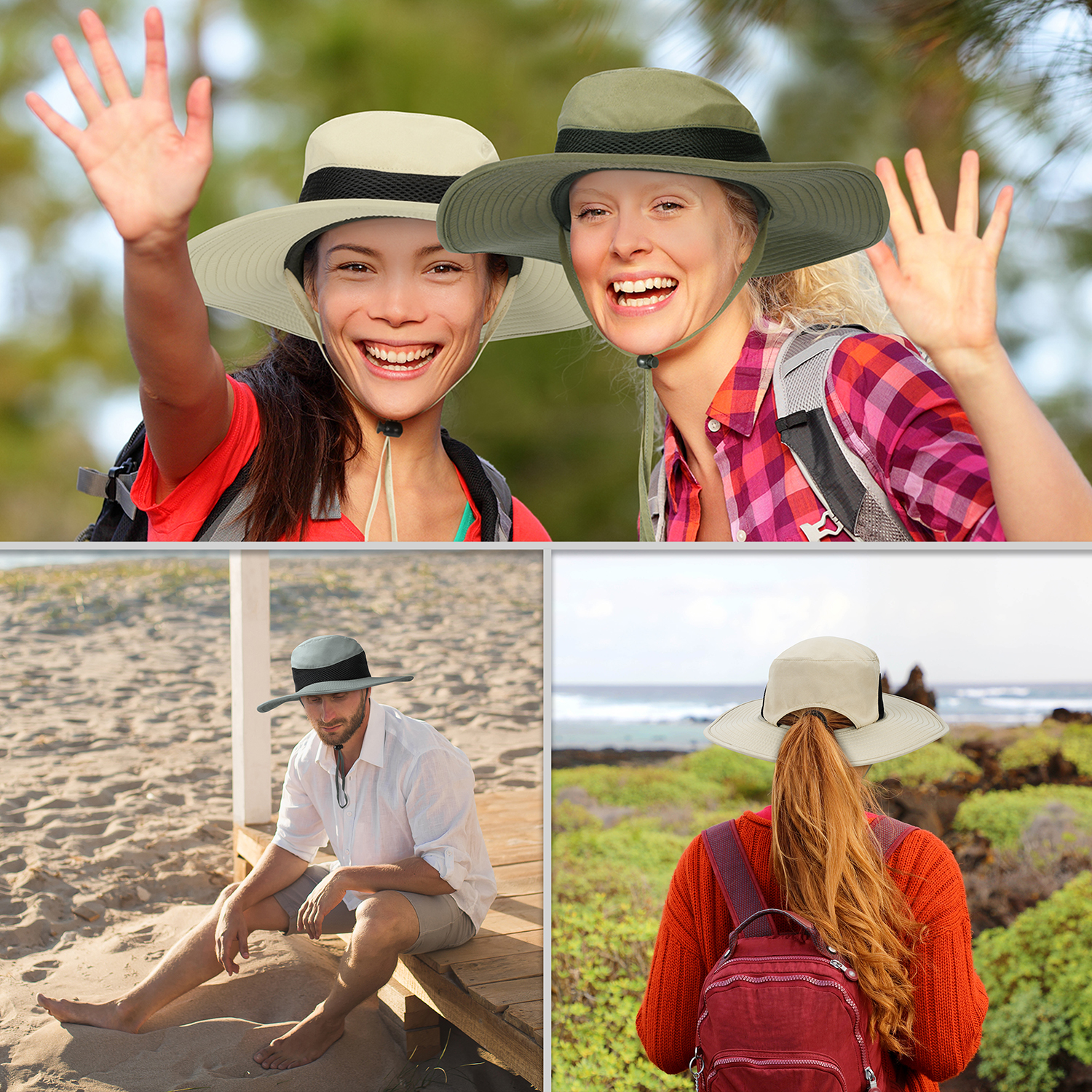 Sun Hat For Women with Neck Flap Ponytail Wide Brim Outdoor Hiking Summer Shade - Afbeelding 11 van 12