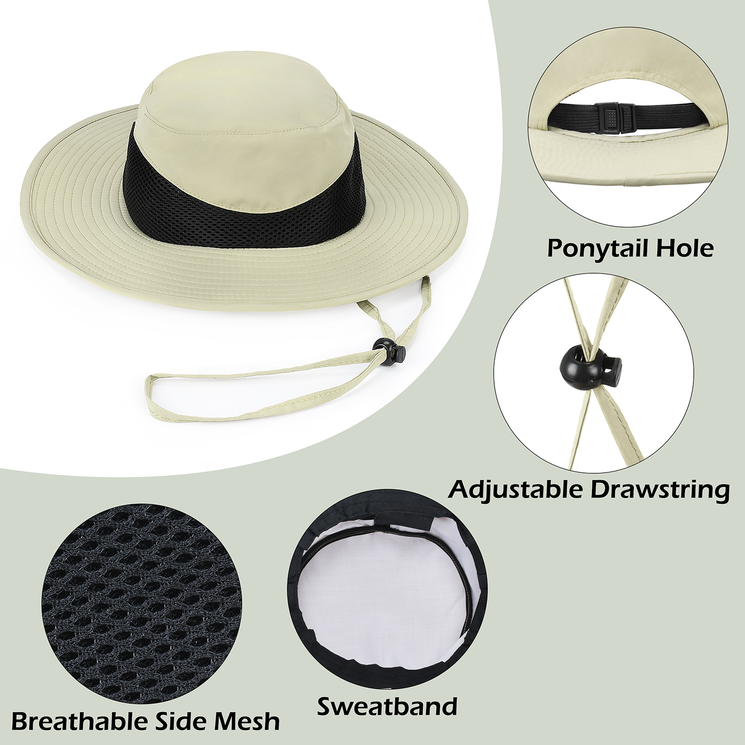 Sun Hat For Women with Neck Flap Ponytail Wide Brim Outdoor Hiking Summer Shade - Afbeelding 5 van 12