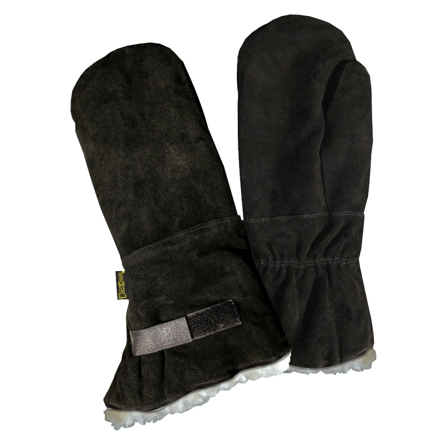 Men's Extra Large Black Split Leather Gauntlet Heavy Lined Winter Mitts