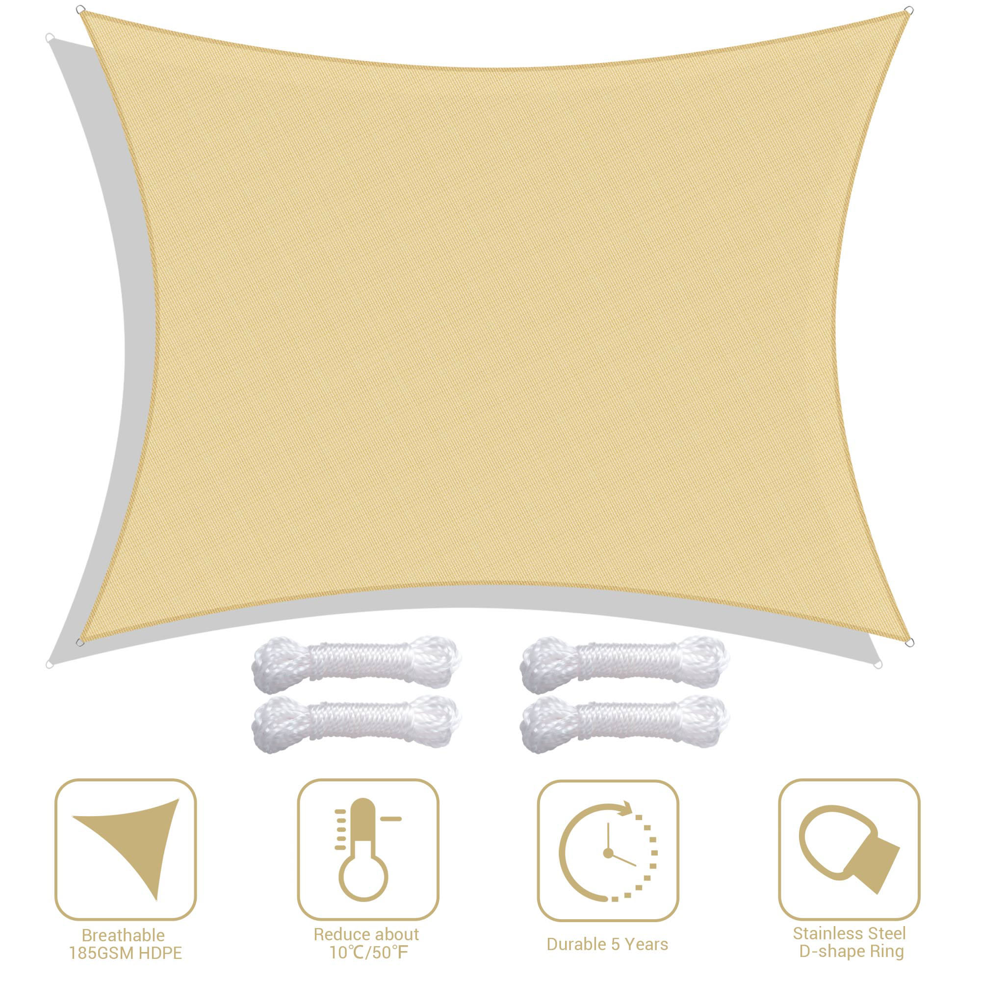 Yescom Sun Shade Sail Outdoor Top Canopy Patio 11' 16.5' Triangle 18' Square - Picture 59 of 165