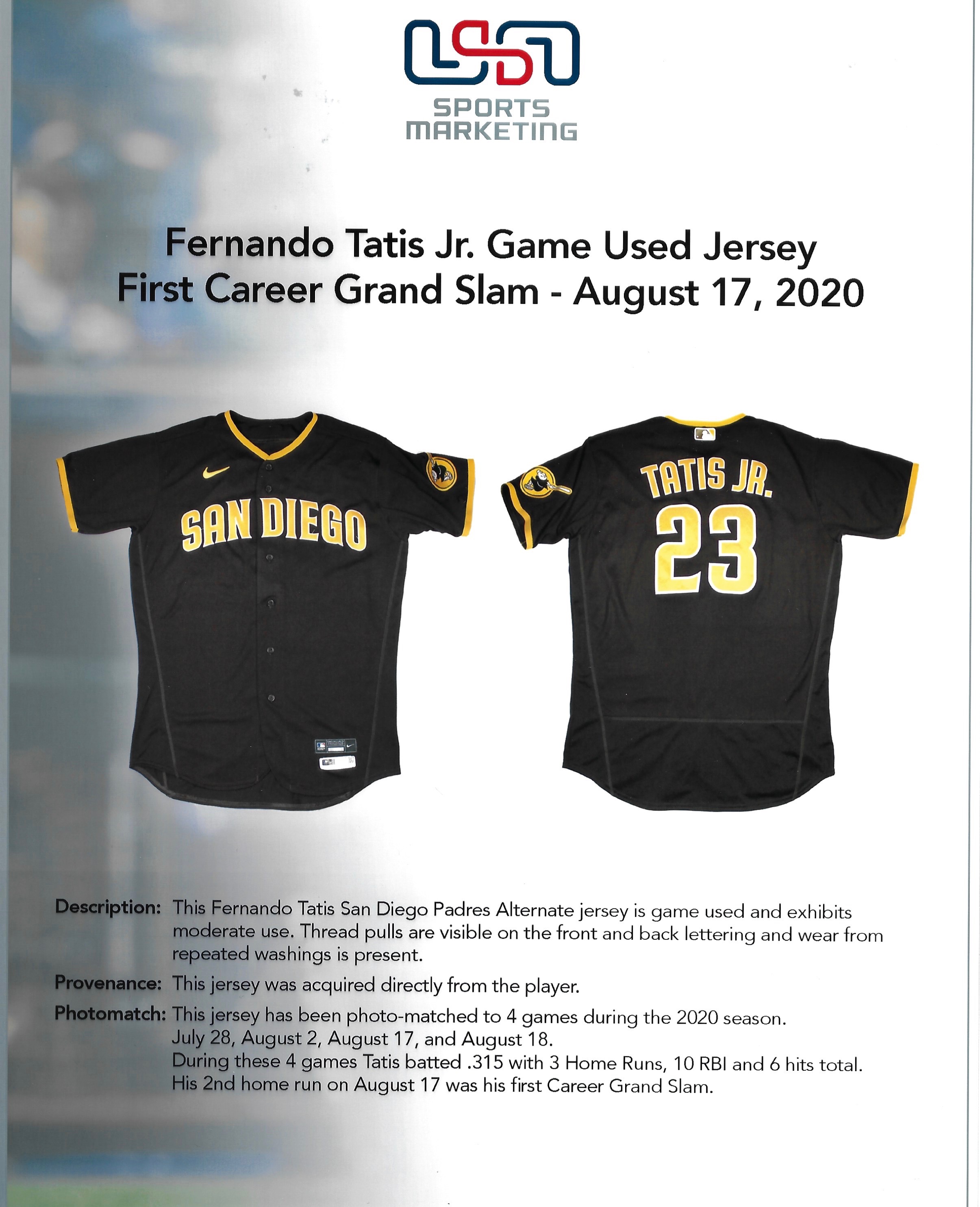 Fernando Tatis Jr. Signed 1st Career Grand Slam Game Used Jersey USA SM LOA | eBay
