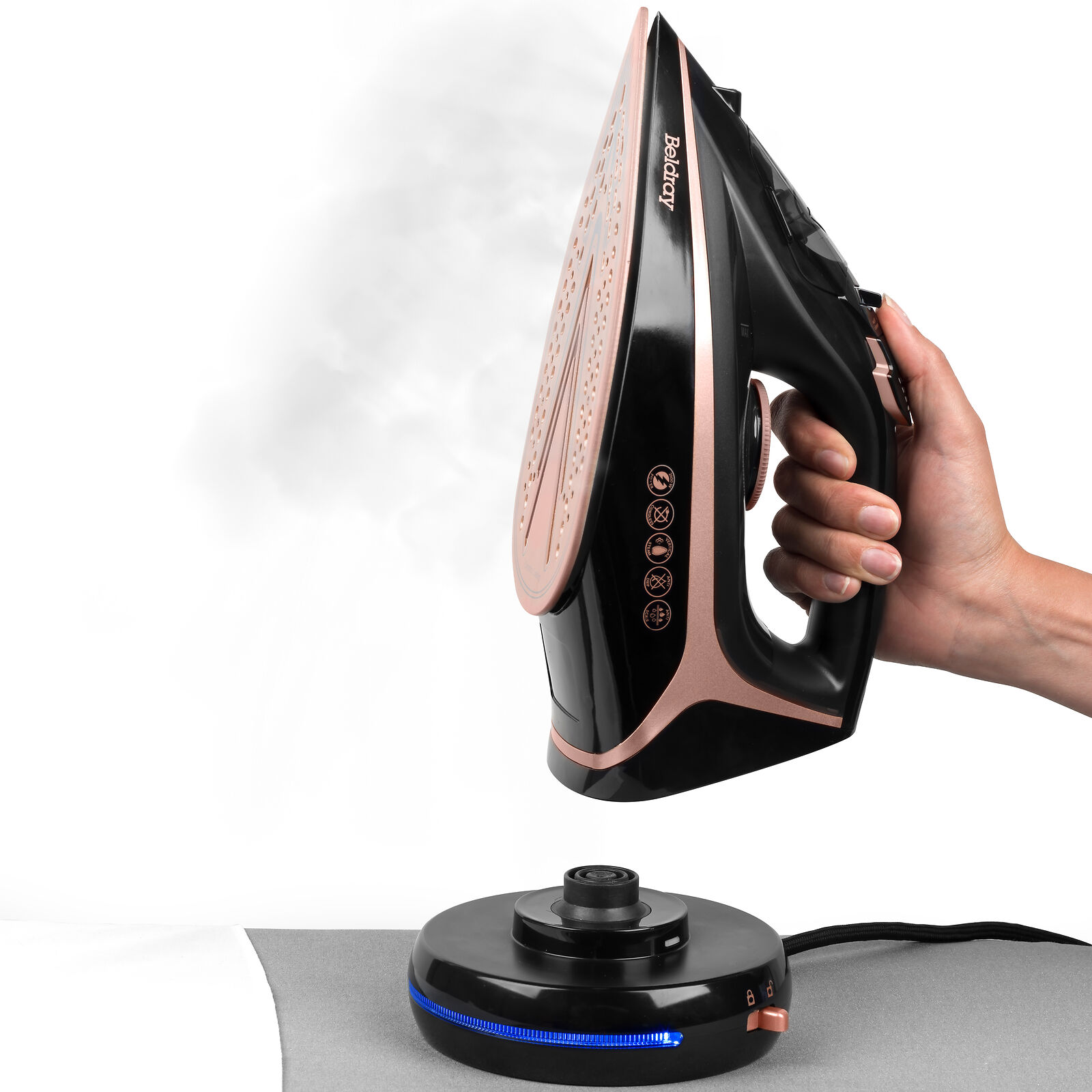 Beldray® 2 in 1 Cordless Steam Iron, 360° Charging Base, Rose Gold