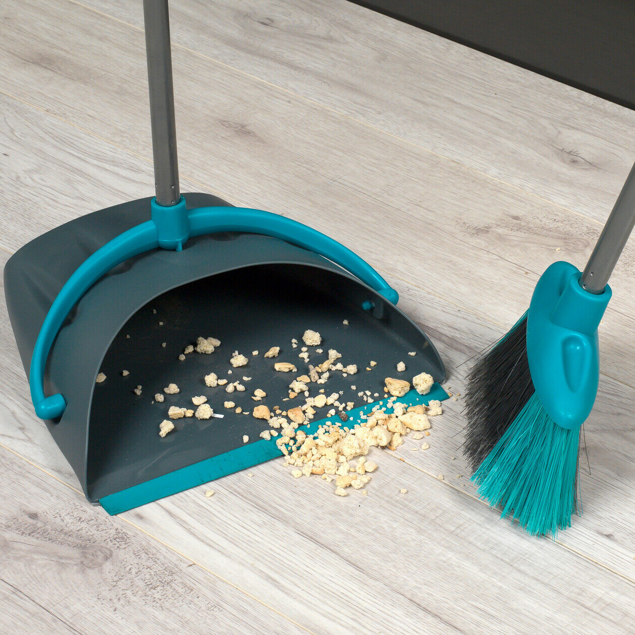 Beldray® LA030139TQ Long Handled Dustpan & Brush/Broom Grey/Turquoise