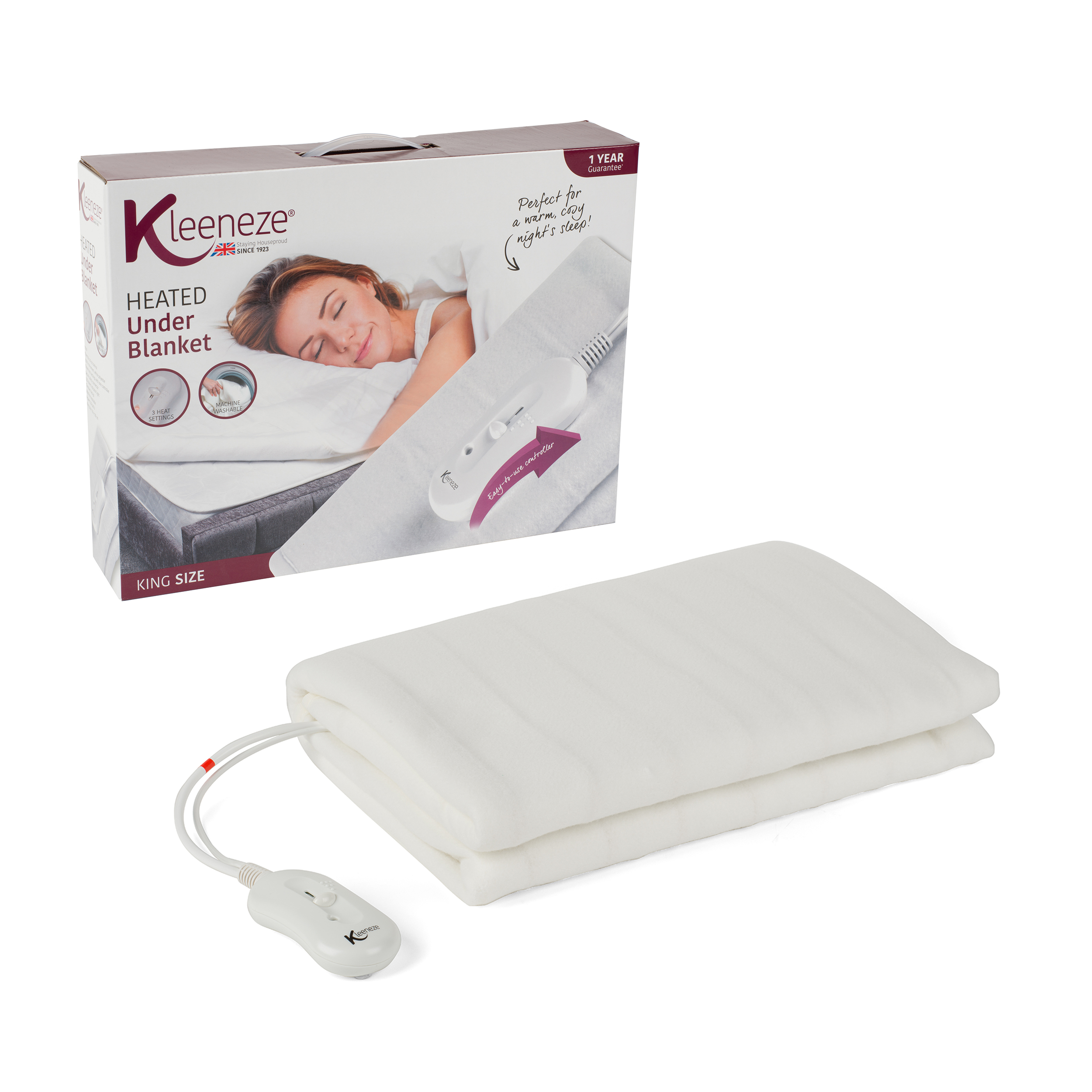 Kleeneze Electric Heated Under Blanket 3 Heat Settings, Single/Double