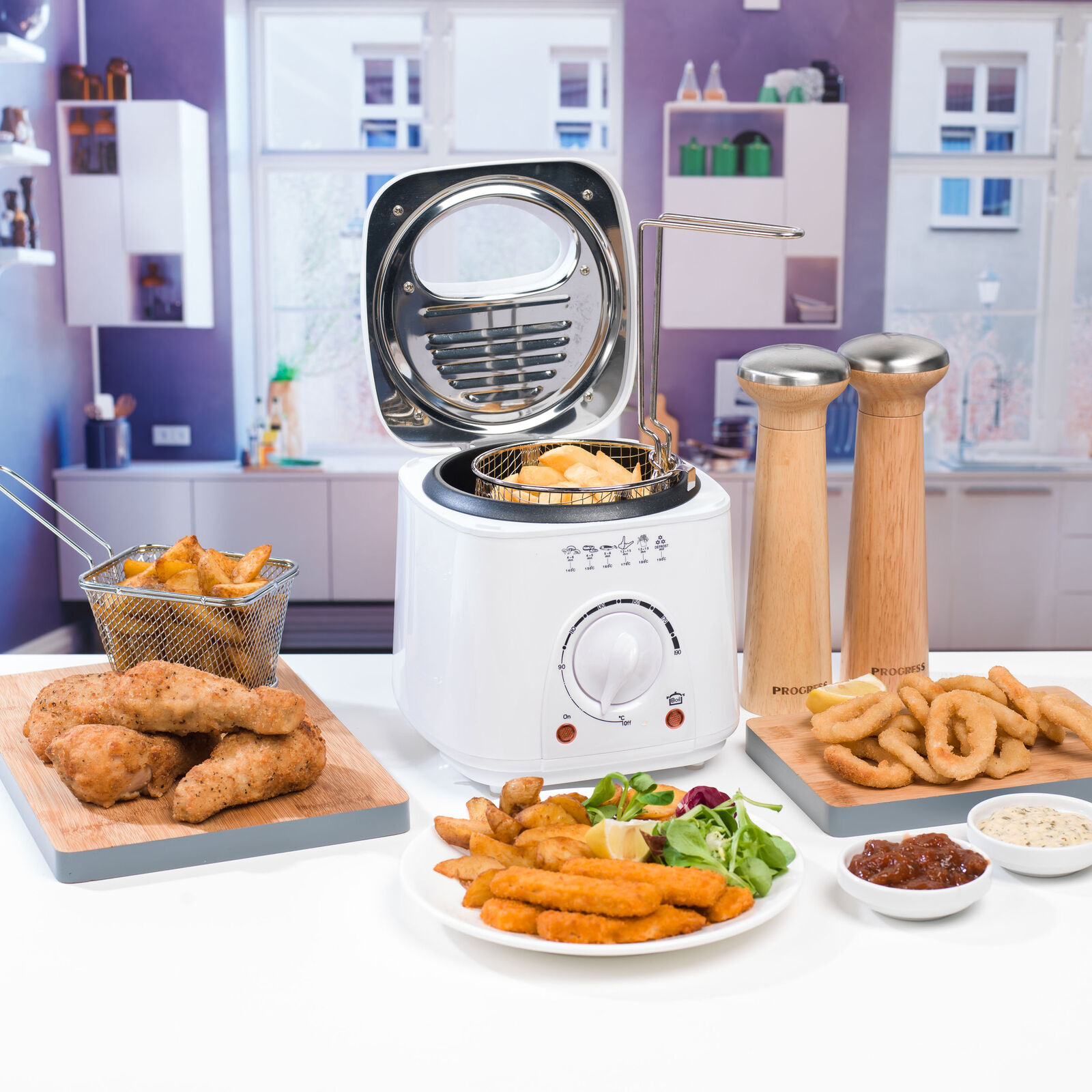 Progress® 1L Compact Electric Deep Fat Fryer Oil Chips Basket Window