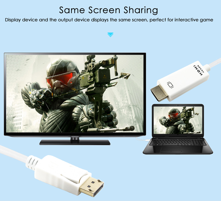 SatelliteSale DisplayPort to HDMI Cable (4K/30Hz) PVC White Cord