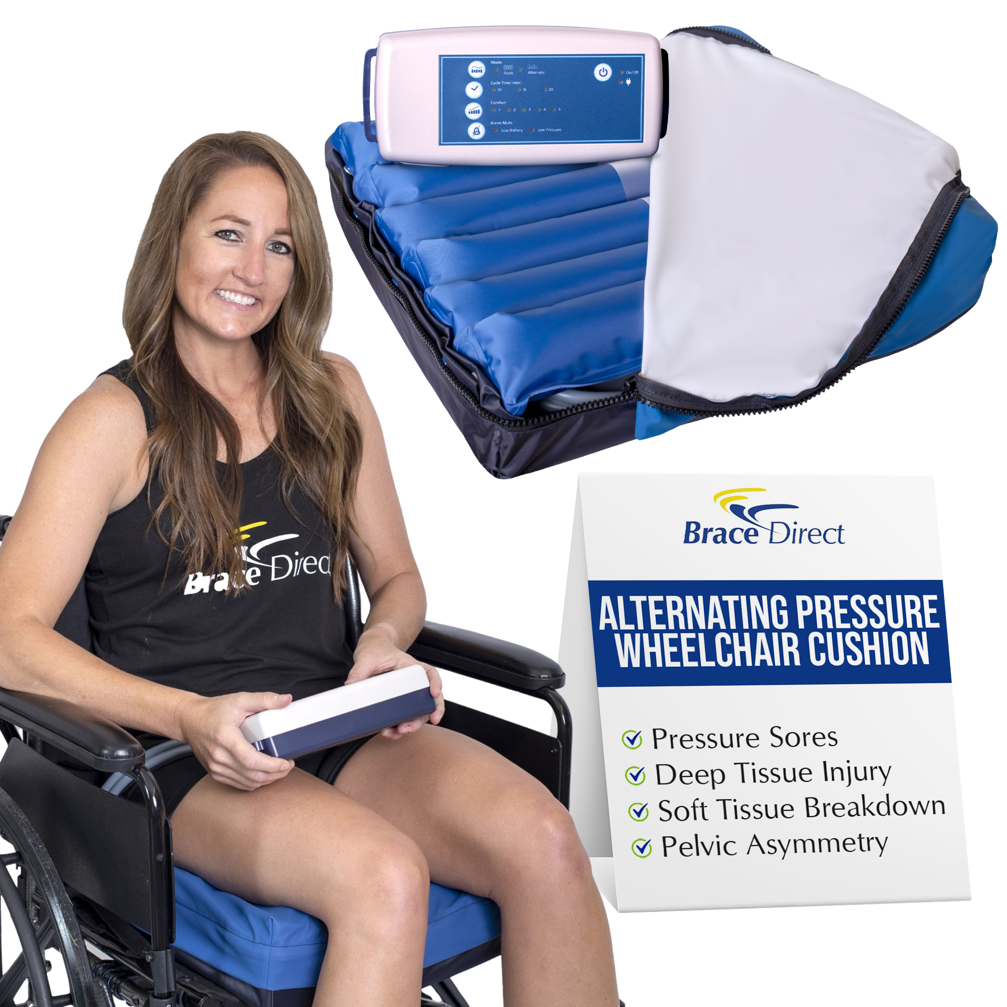 wheelchair alternating pressure cushion air cell seat pad pressure relief sore prevention blood flow medical inflatable adjustable firmness 12hour battery 300lb capacity transport scooter chair cojín presión alternante cojín asiento silla de ruedas