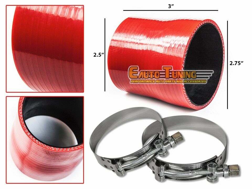 thumbnail image 2 of EZAUTOWRAP 3-Piece Silicone Hose Adapter Transition Kit - Blue Coupler Pipe Connectors With T-Clamps For Intake Systems 2 of 4